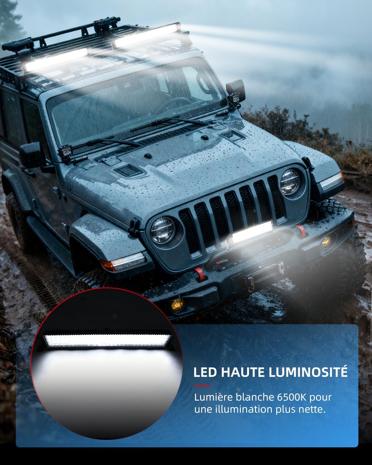 Detalle 2 de BraveWAY Rampe LED 4x4 28'' – 80W, 12000 lm, 6500K, IP68