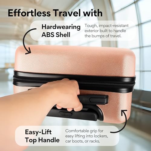 Thumbnail 5 de WORLD EXPLORER Rose Gold Cabin Suitcase 55x40x20cm (34L) with ABS Shell and 4 Smooth Wheels