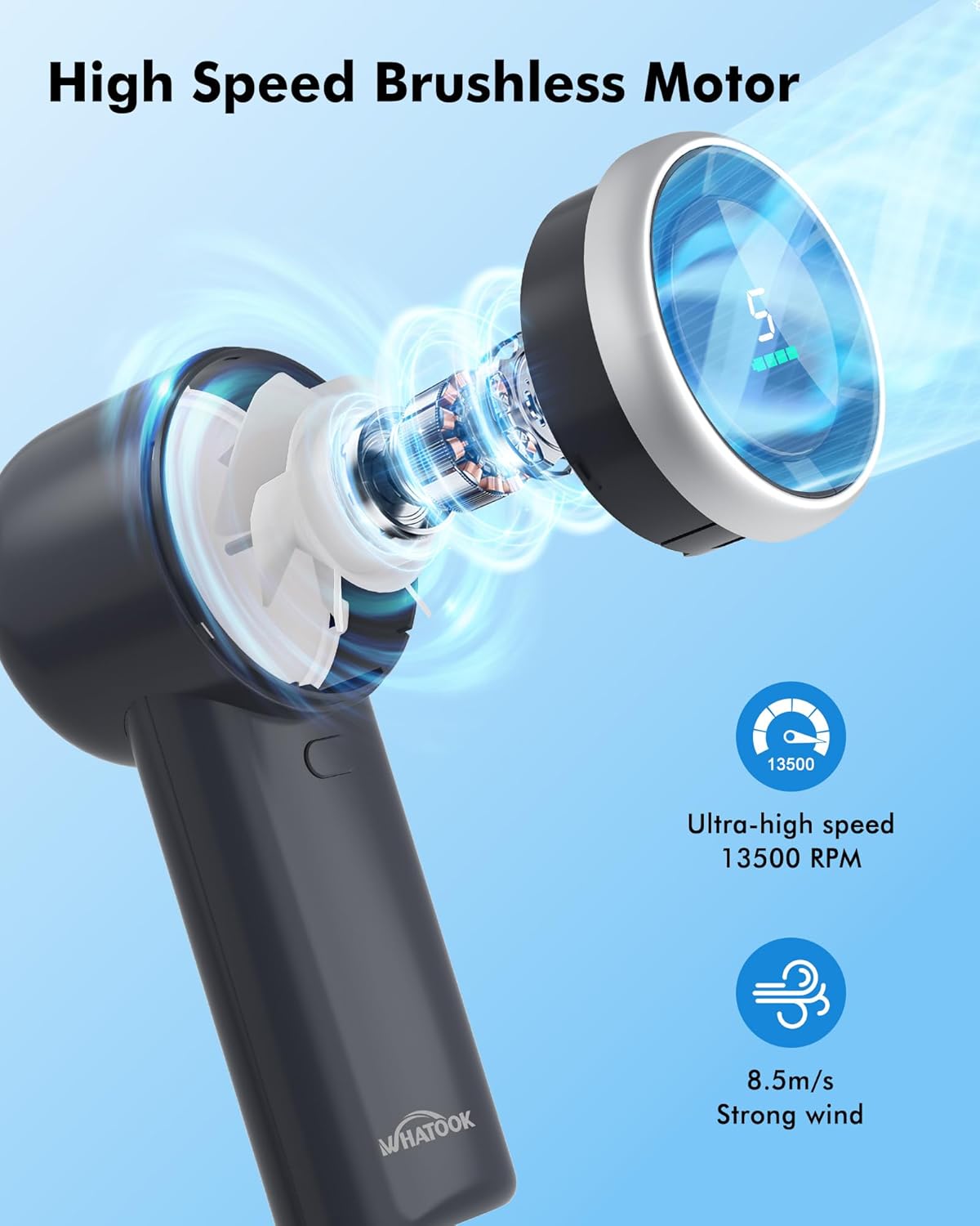 Thumbnail 1 de WHATOOK Handheld Fan, 8.5m/s high speed