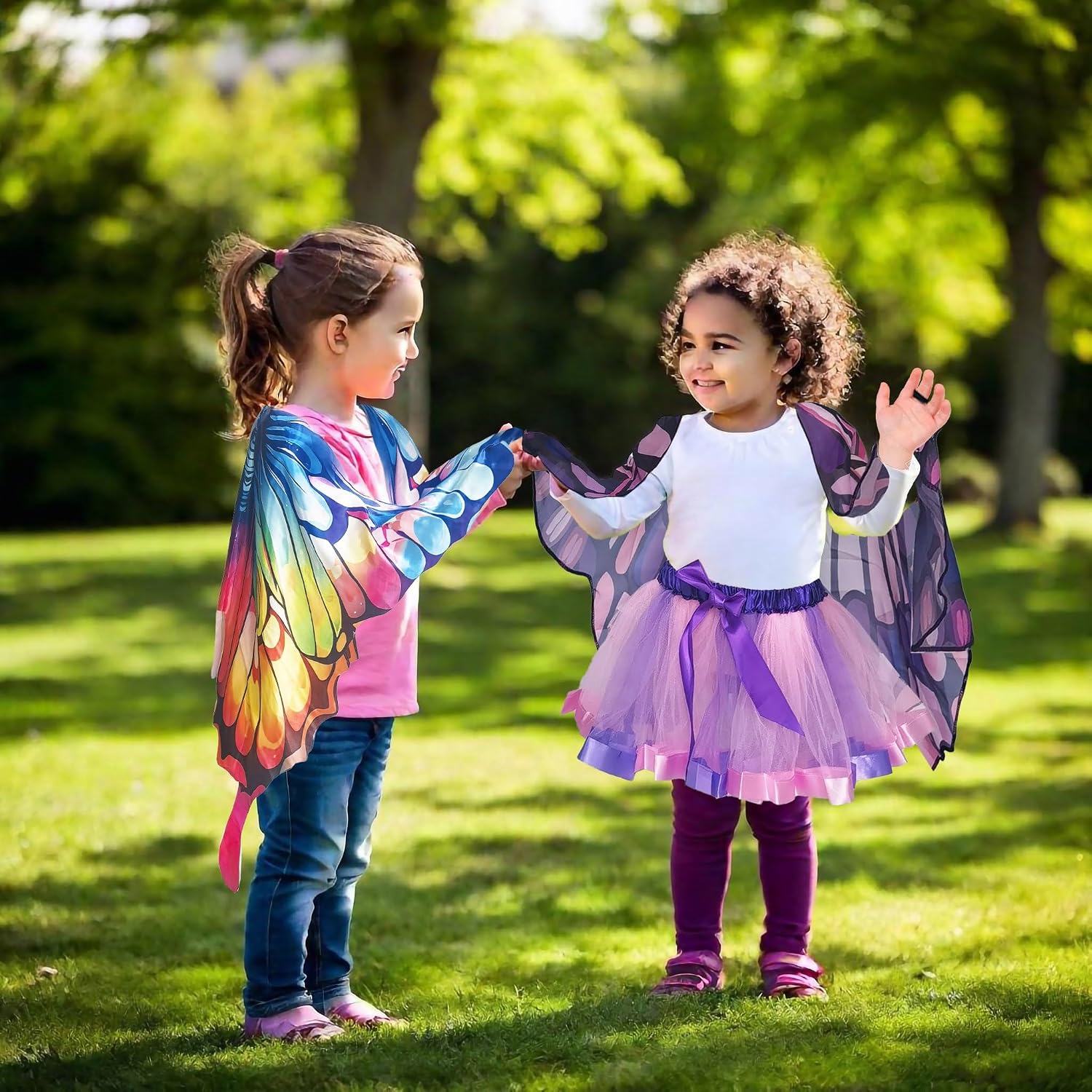 Detalle de Aimeiar Kids Butterfly Costume with Chiffon Wings and Rainbow Tutu