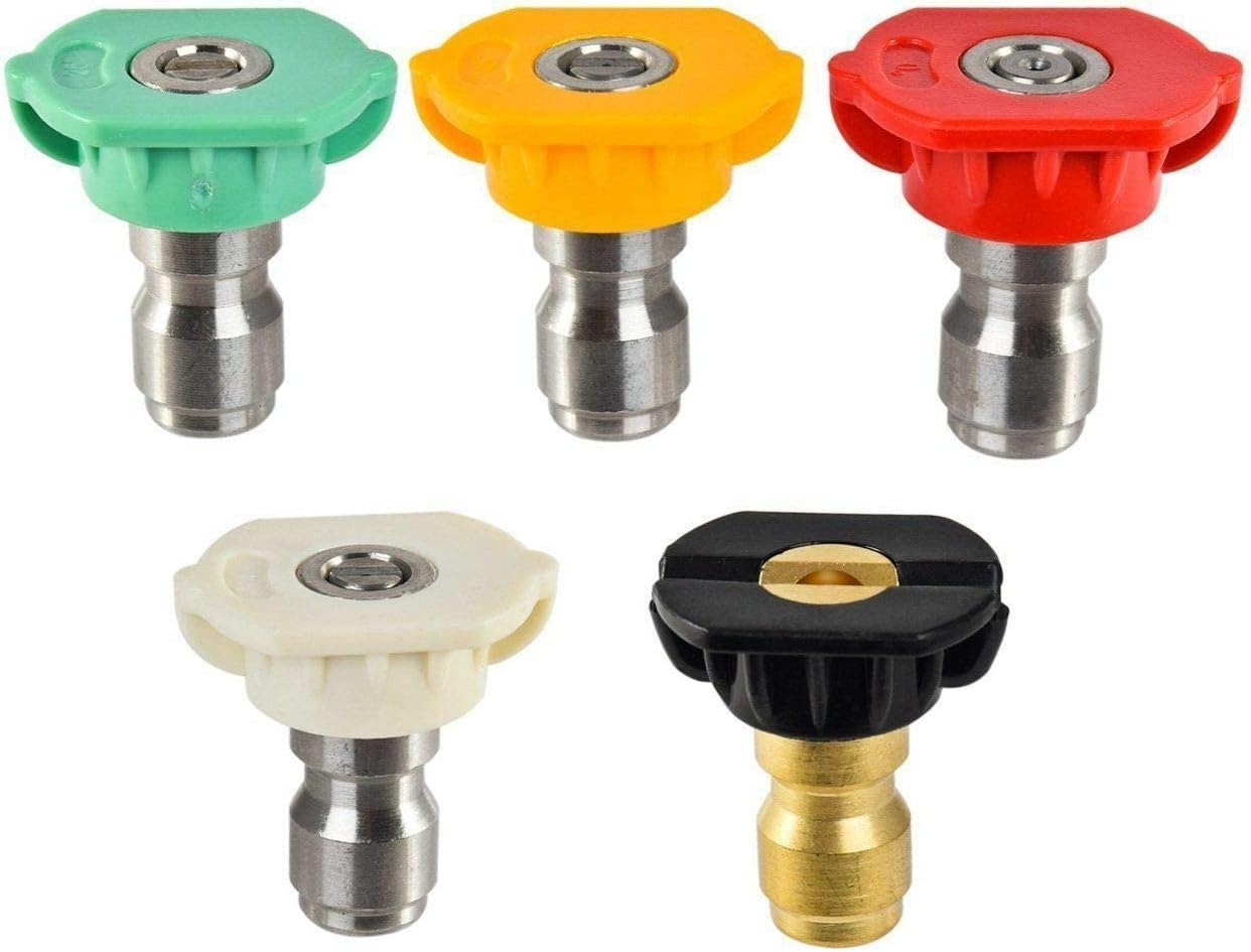 Fai Top Pressure Washer Spray Nozzle Tips (1/4 Quick Connect) – 5-pack multi-degree jet stream kit
