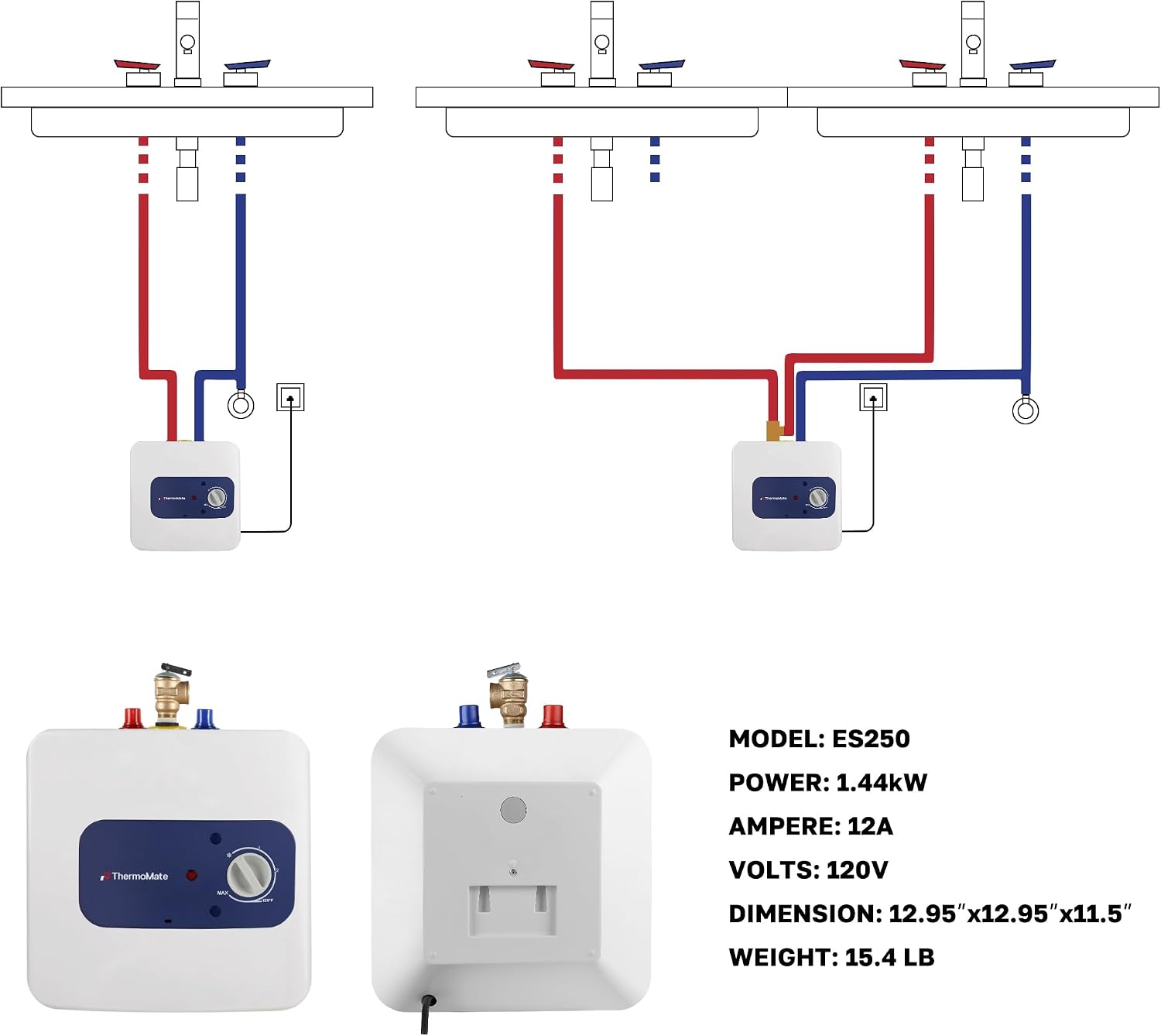 Thumbnail 6 de ThermoMate ES250 Mini Tank Water Heater, 2.5 Gallons, 120V, 1440W