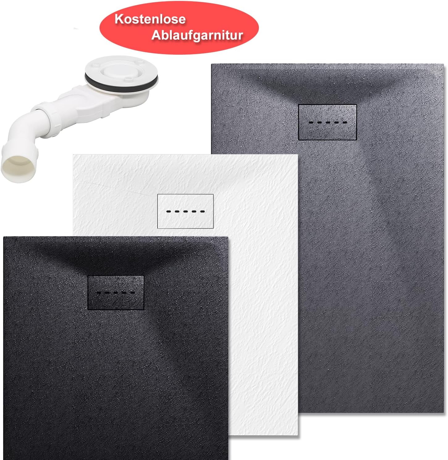 Detalle de SONNI Duschwanne 80x80 cm – Schieferoptik, rutschfest, Slimline 30 mm mit verstecktem Ablauf