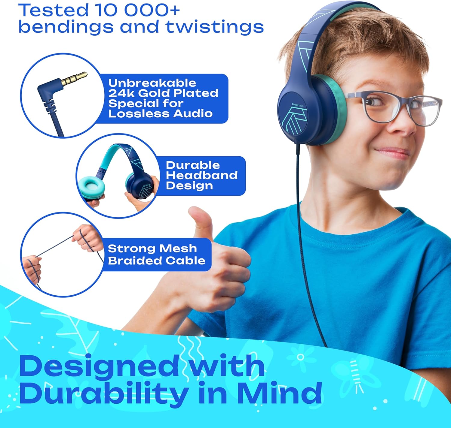 Thumbnail 1 de PowerLocus Auriculares Infantiles Azul 🎧 con Límite de Volumen Seguro