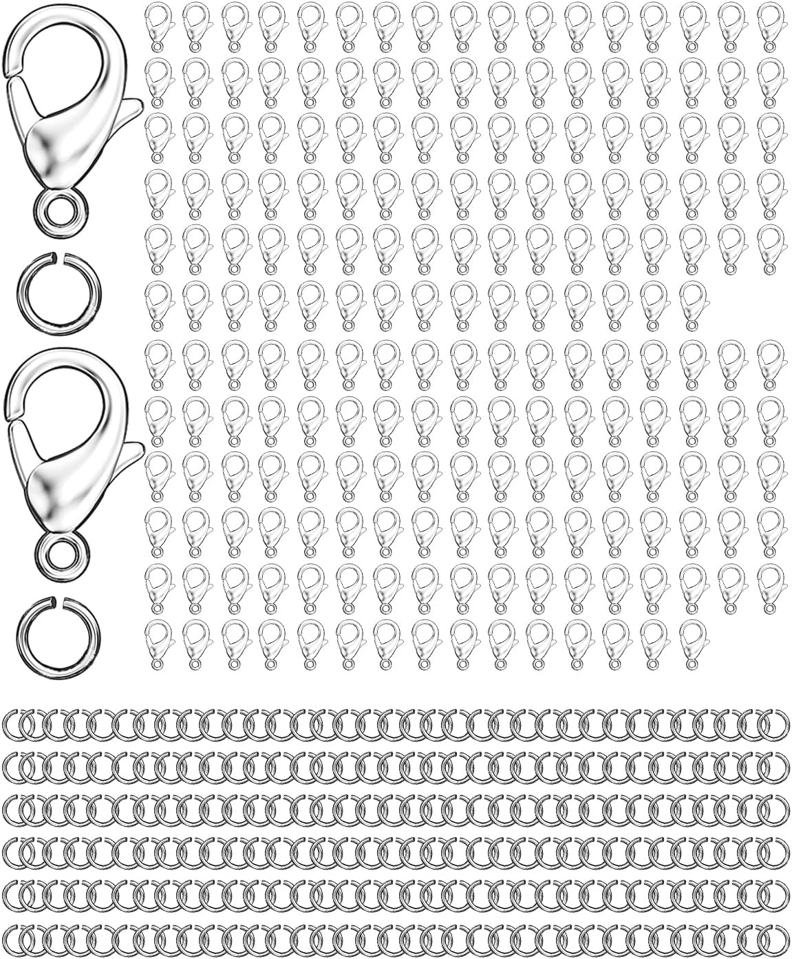 Detalle de OHINGLT Model 1 Lobster Clasp and Jump Ring Set, 700 Pieces, Silver-Plated