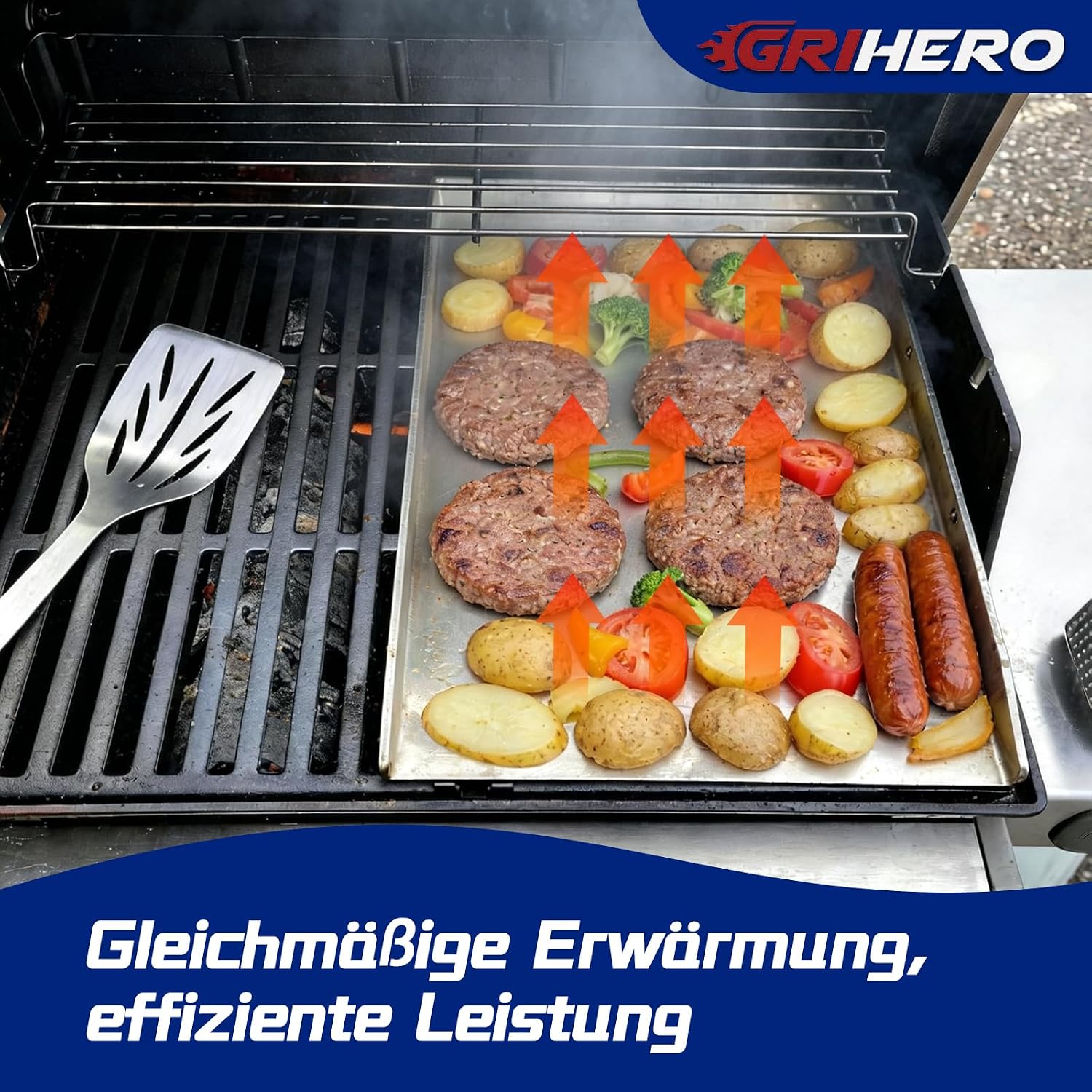 Thumbnail 4 de 40x30 cm Edelstahl Plancha Grillplatte – Set inkl. Spachtel & Schaber, 4 mm stark
