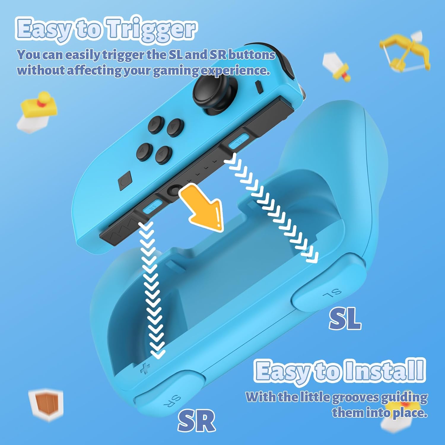 Thumbnail 5 de FASTSNAIL rutschfeste Griffe für JoyCon – kompatibel mit Nintendo Switch (OLED) + 3 Paar Daumengriffe in Blau/Rot