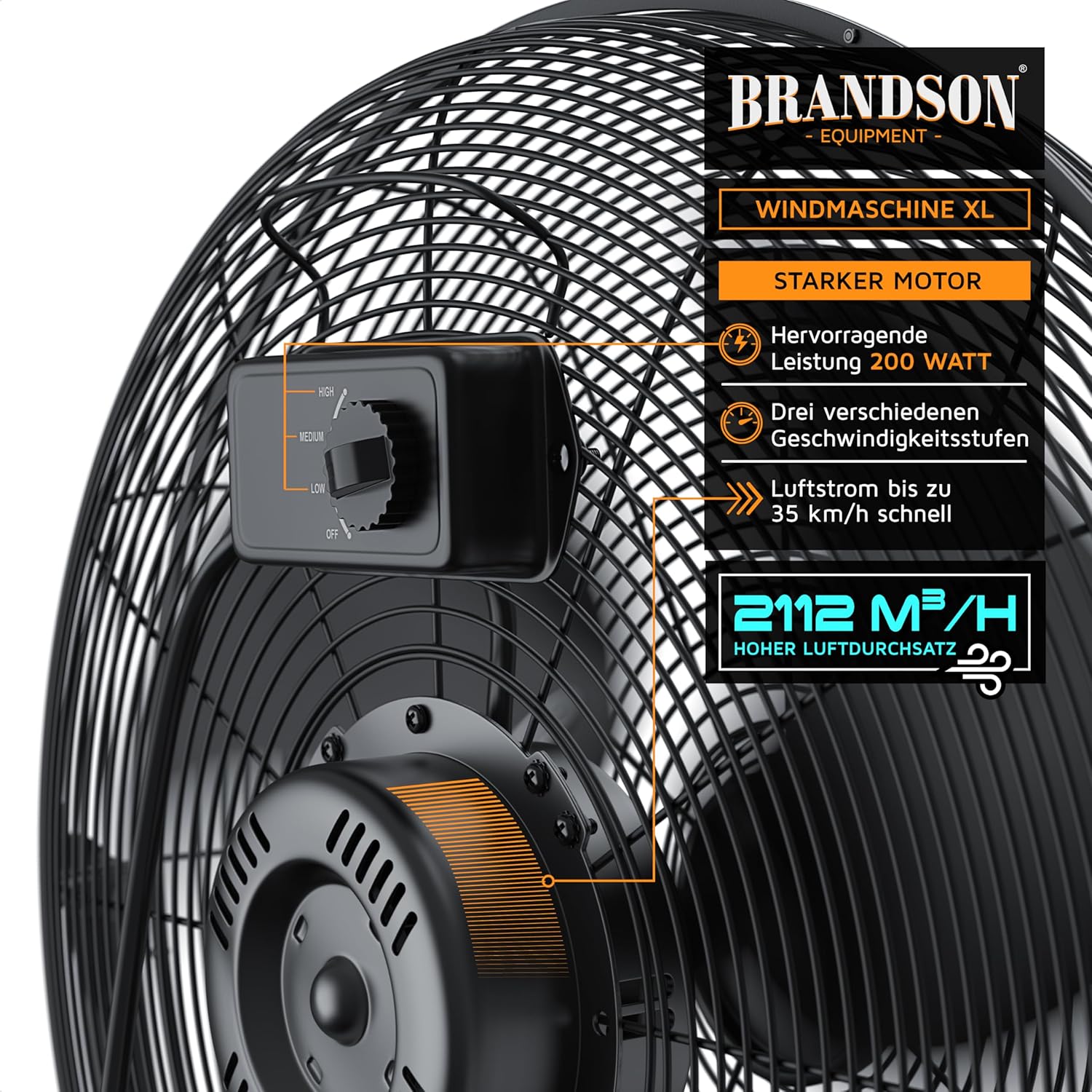Thumbnail 3 de Brandson Windmaschine Retro Stil 200 W – Standventilator mit hohem Luftdurchsatz