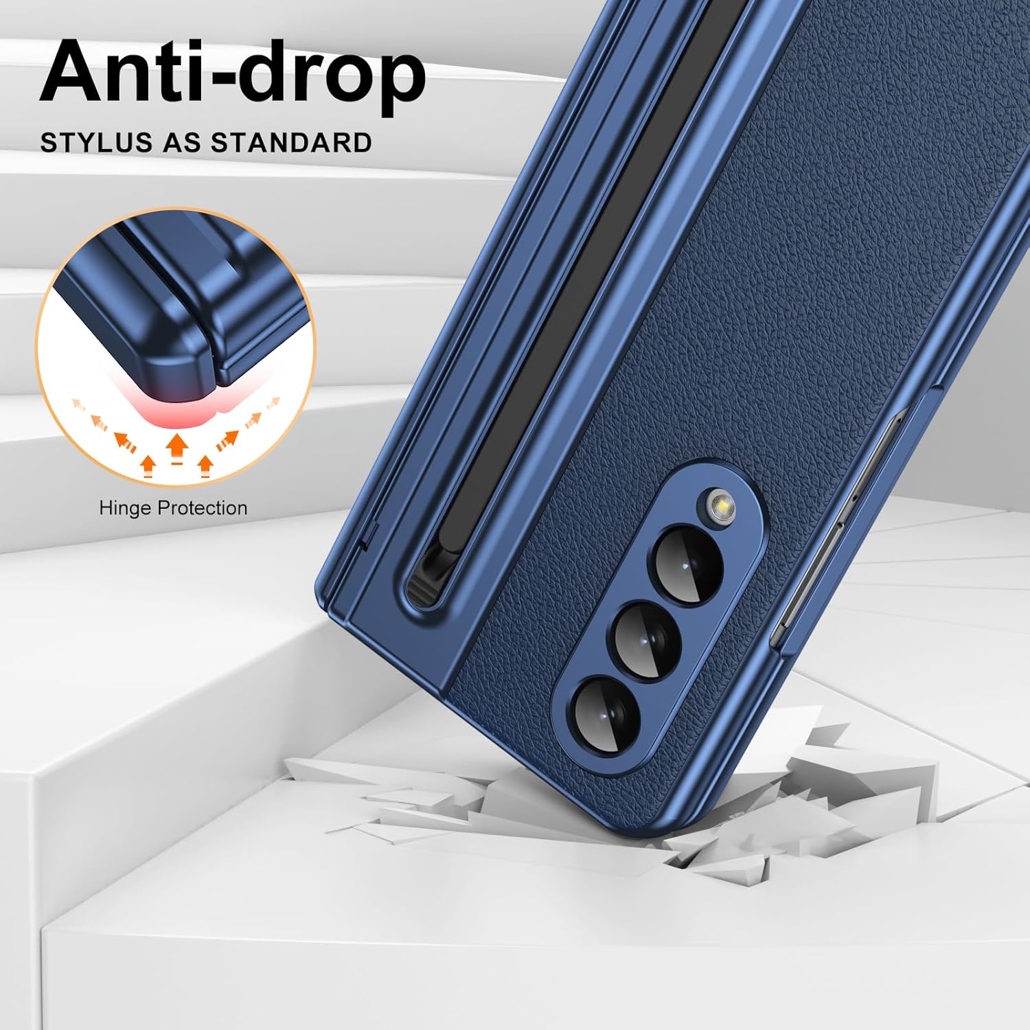 Thumbnail 3 de Custodia per Galaxy Z Fold3 con Penna Stilo, Cerniera Protetta e Pellicola in Vetro Temperato – Blu