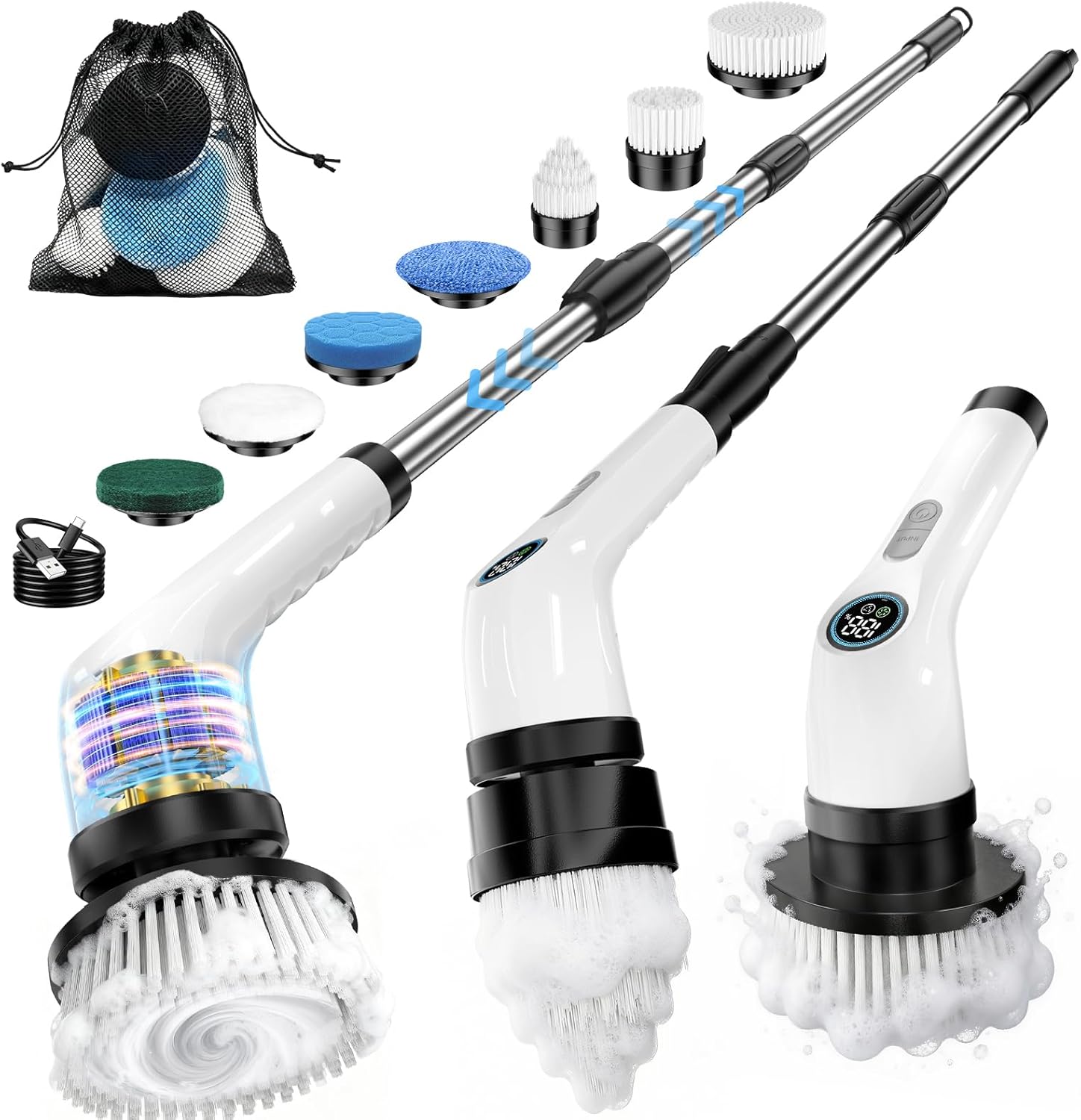 Electric Spin Scrubber with Upgraded Battery and 7 Heads — Rechargeable Cordless Deep Cleaning for Bathrooms, Tile, and More