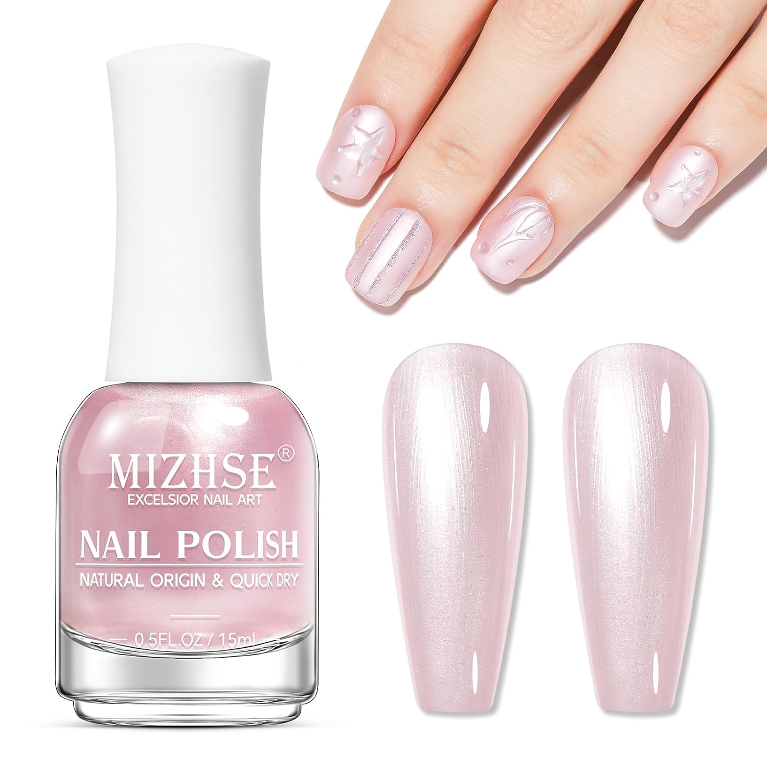 Thumbnail 6 de MIZHSE Pearlescent Pink Nail Polish — Quick Dry, Oil-Based Pale Pink (15ml)