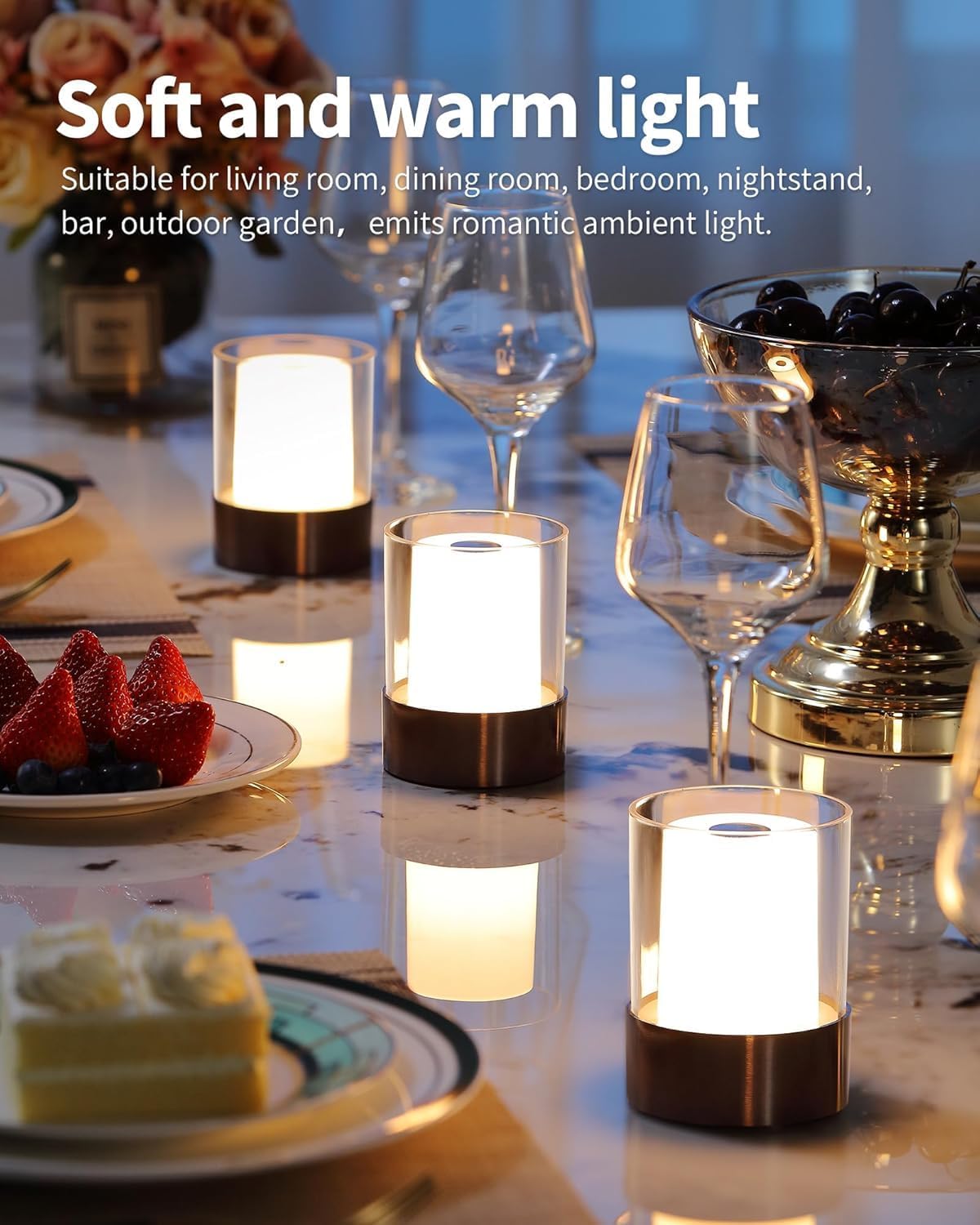 Detalle de PUSU CA007 Rechargeable Table Lamp Set of 2, Cordless Touch Dimming