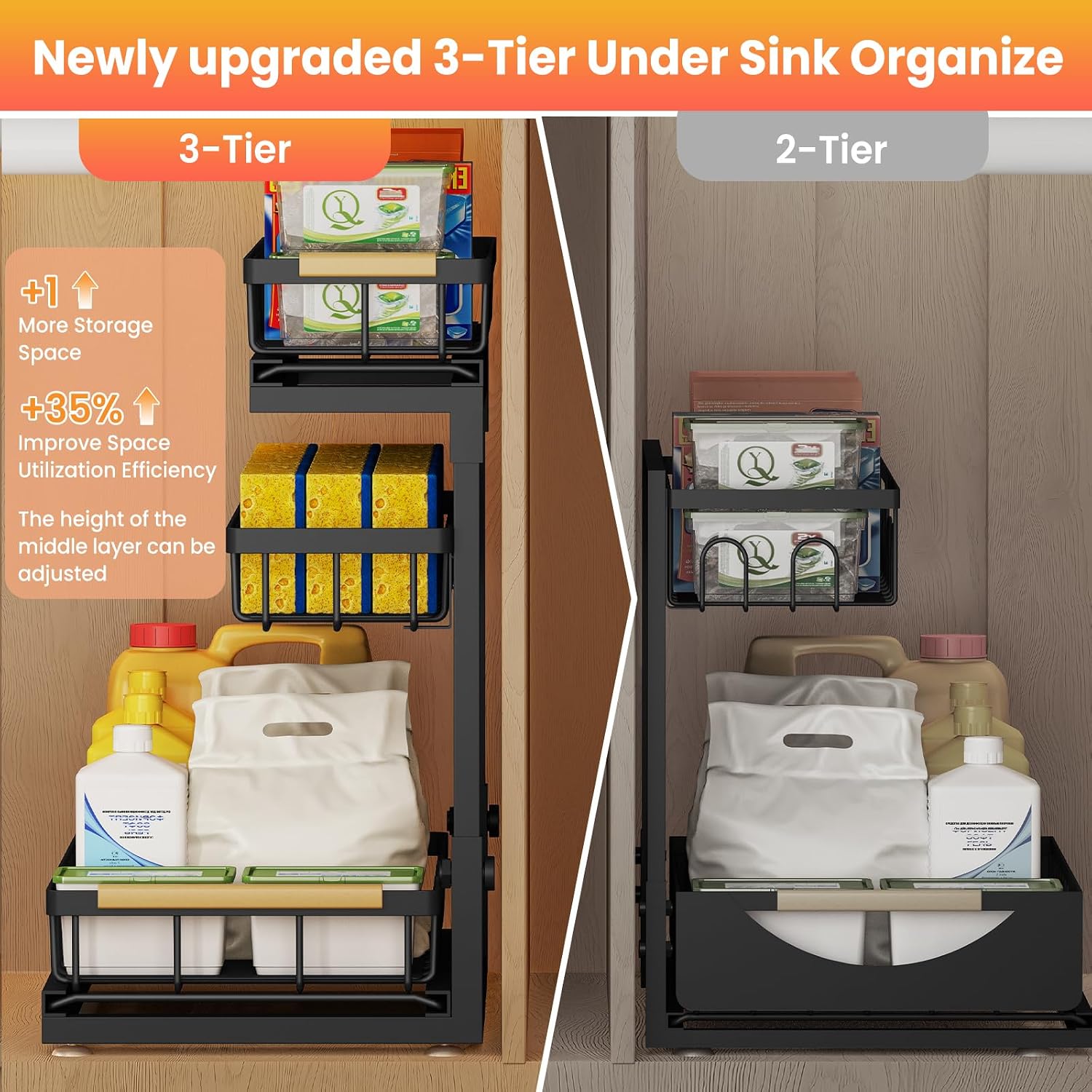 Detalle 2 de Aekenr 3-Tier Under Sink Organizer & Pull-Out Storage (2-Pack) for Kitchen & Bathroom Cabinets