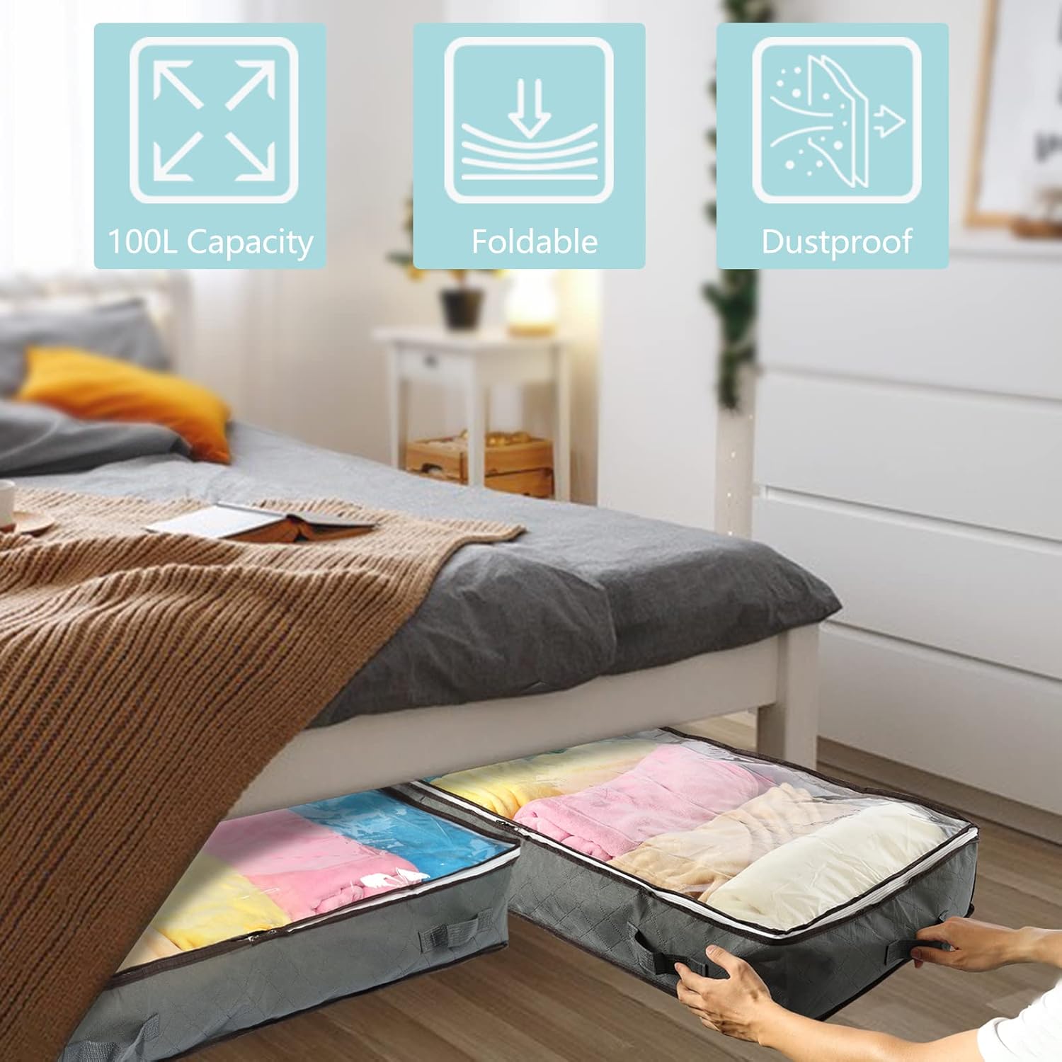 Thumbnail 5 de MIXC 4 Pack Underbed Storage Boxes (100L Each) with Lids