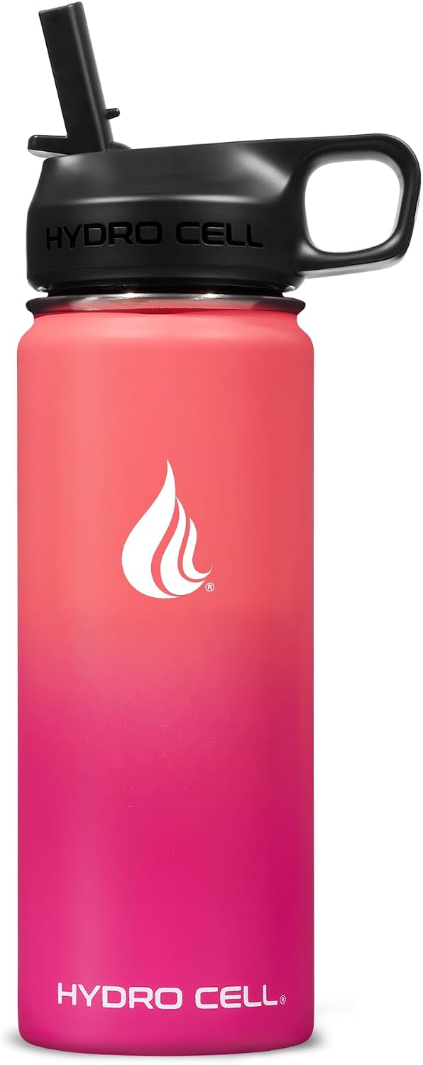 Detalle de HYDRO CELL Stainless Steel Insulated Water Bottle (18oz, Coral/Punch) with Straw