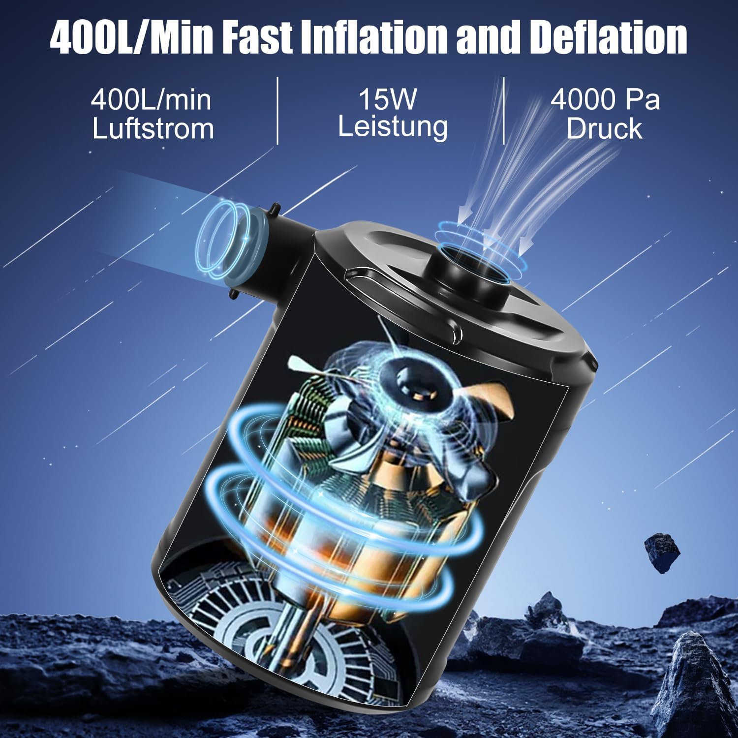 Detalle 2 de Azyvum Pompe à air électrique draadloze luchtpomp, 5200 mAh en 3 mondstukken
