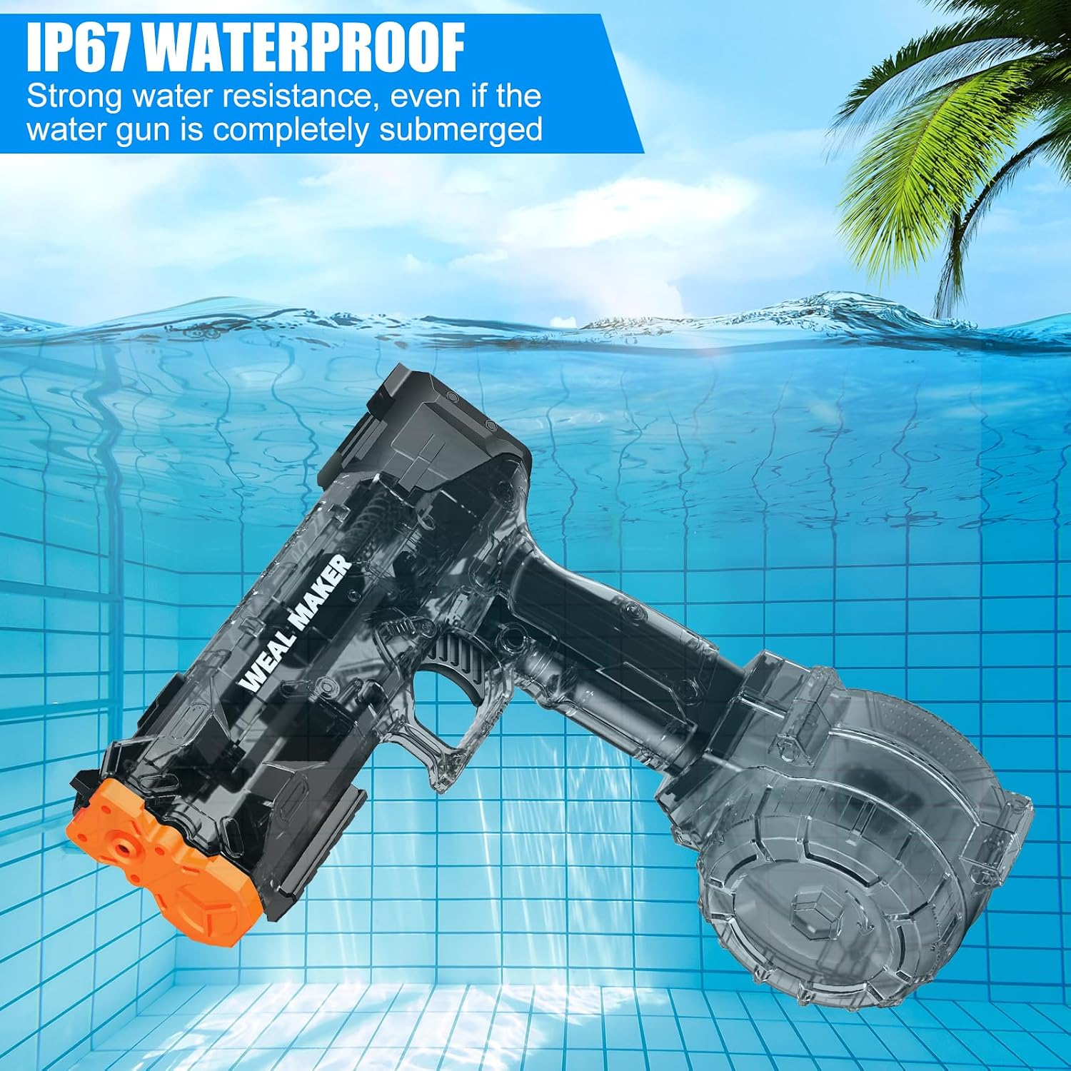 Thumbnail 4 de Electric Water Gun with USB Charging (Black+Red) – Transparent, IP67 Waterproof, 20ft Range