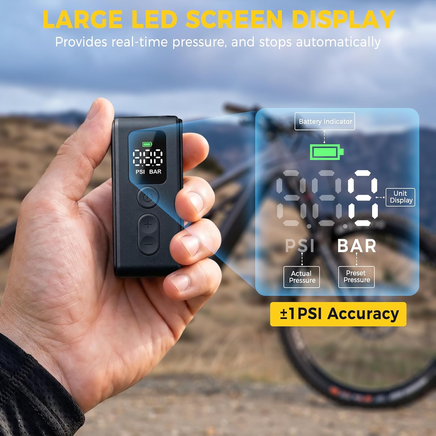 Thumbnail 3 de Mini Bicycle Pump: 120 PSI Electric with Gauge and Auto Stop