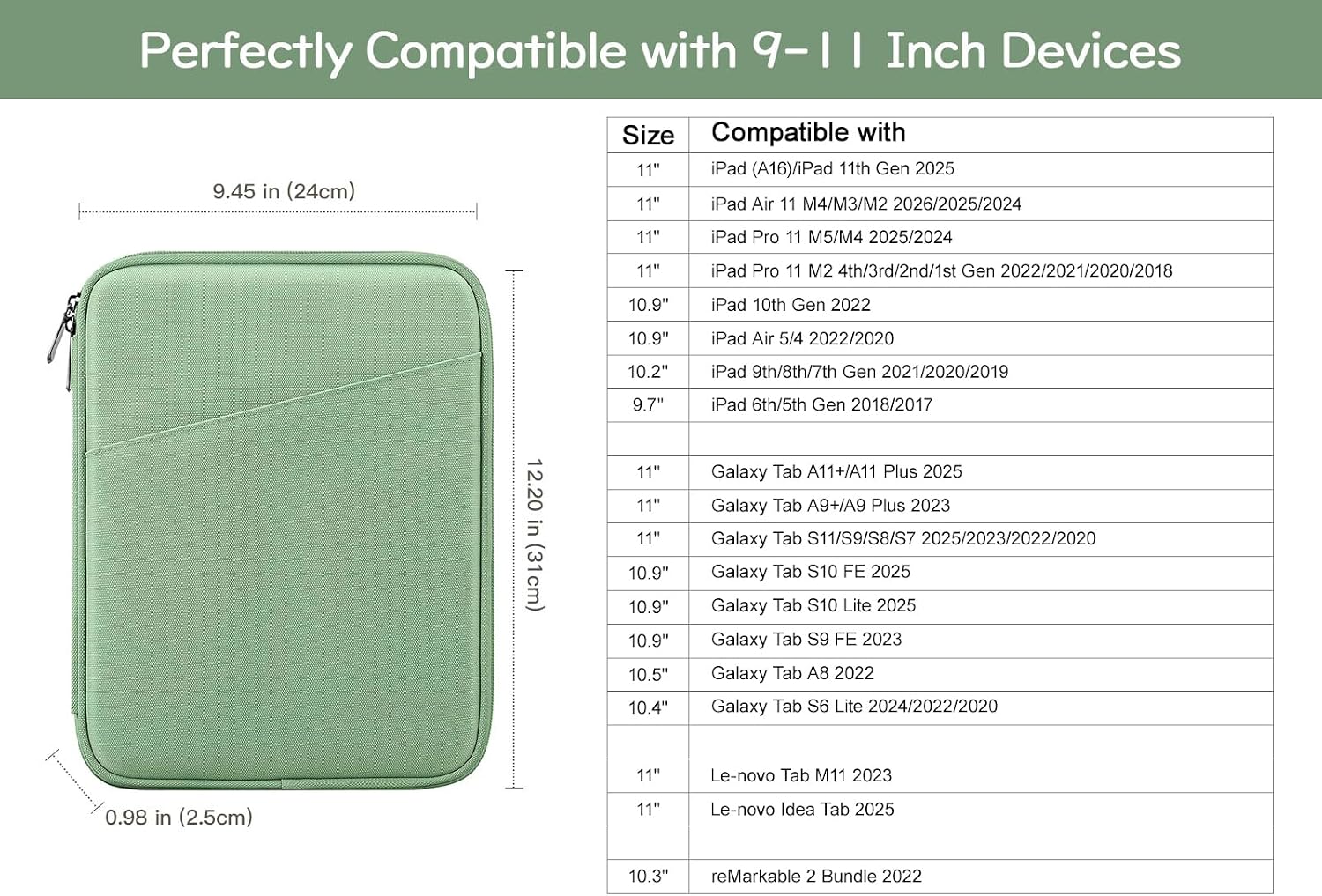Detalle de Dadanism 9-11" Tablet Sleeve – Dunkelgrün, kompatibel mit iPad Pro 11" und 9–11 Zoll Tablets