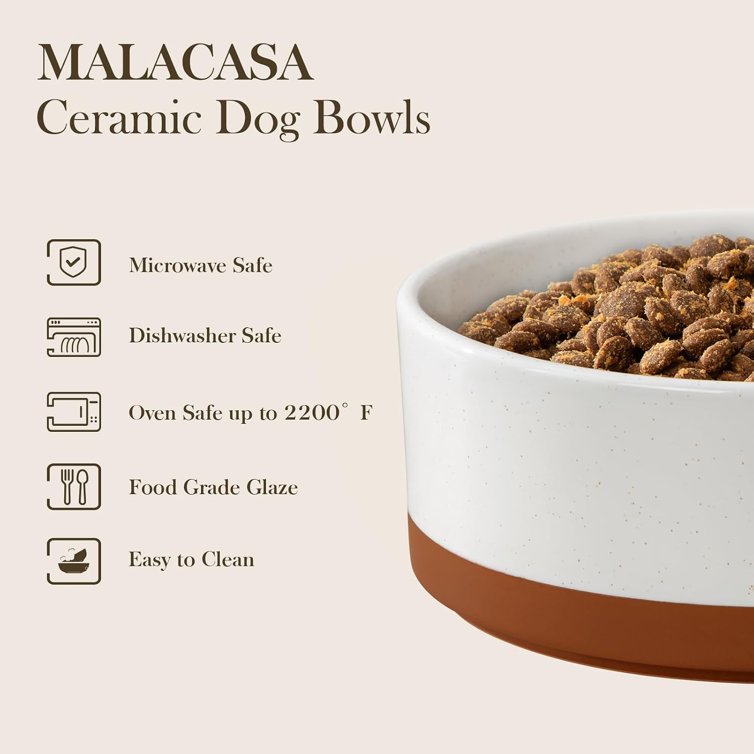 Thumbnail 6 de MALACASA 1.5-Cup Ceramic Dog Bowls with Wood Stand — Small Size, Dual Food & Water Bowls for Cats & Small Dogs