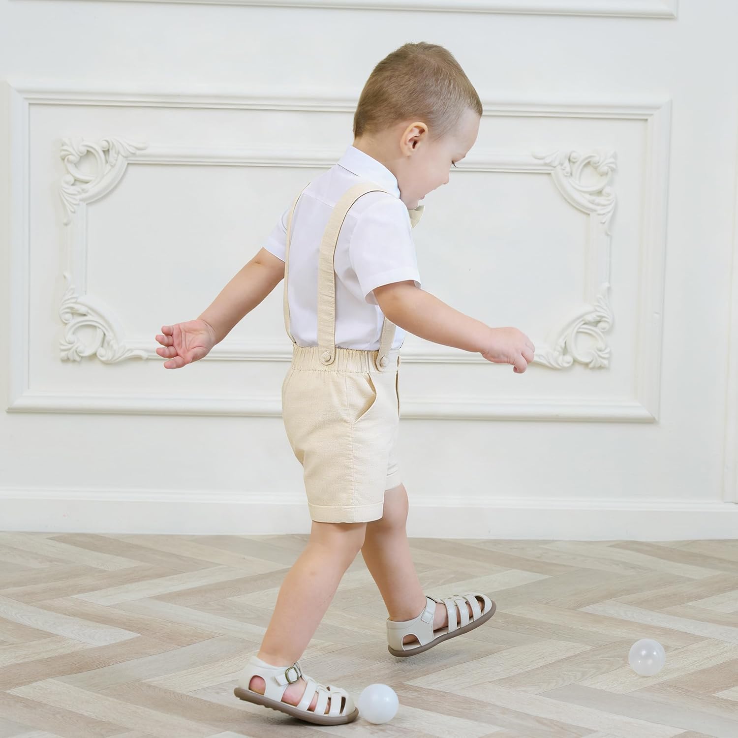 Thumbnail 2 de Volunboy Bambino Pantaloncini con Bretelle, Ragazzo Estivi Casual in lino cotone - 3 pezzi