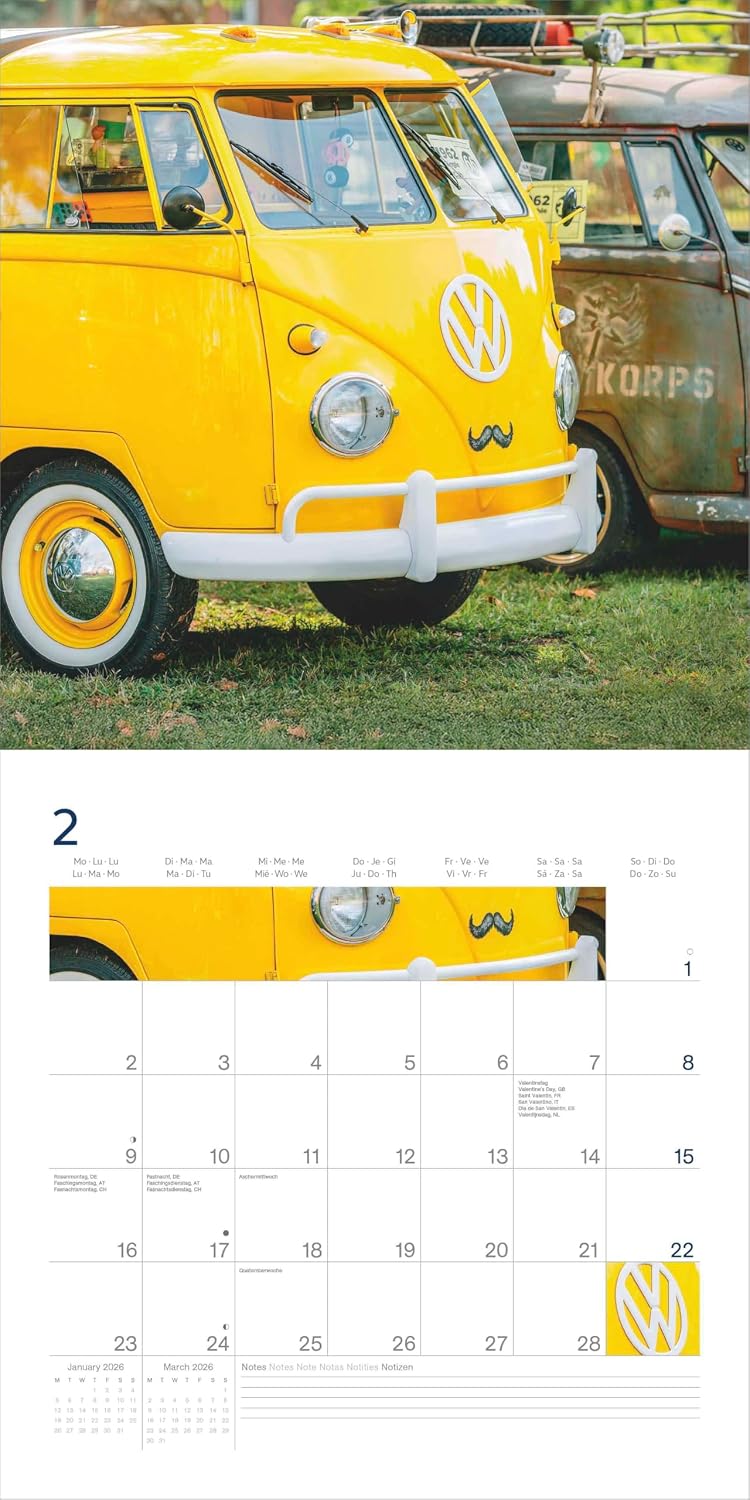 Detalle de Volkswagen Bulli Kalender 2026 – 30 × 30 cm, der Klassiker für Bulli-Fans
