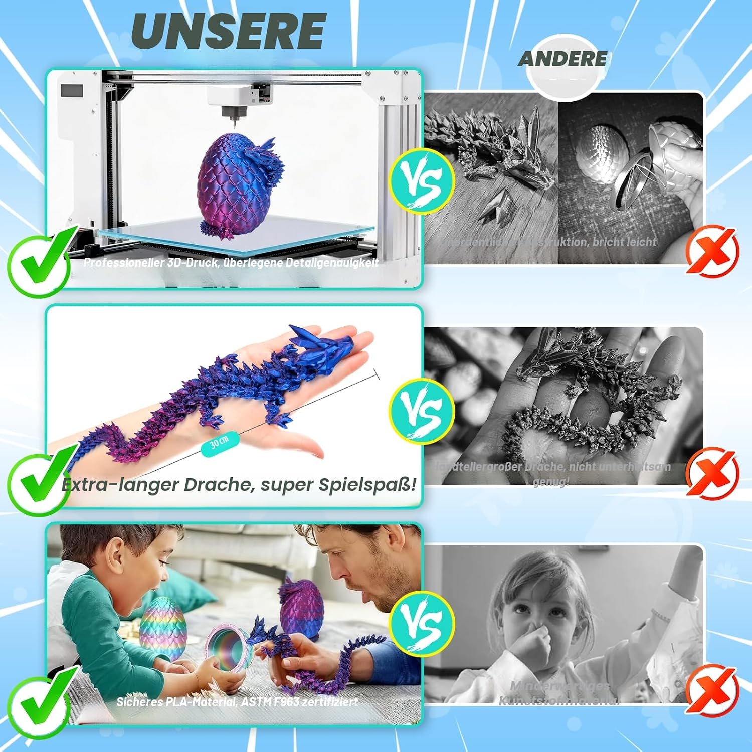 Thumbnail 3 de YILCER 3D Gedruckter Drache 28,5 cm – Drachenei mit Upgrade, bruchsicher und umweltfreundlich (Laserviolet)