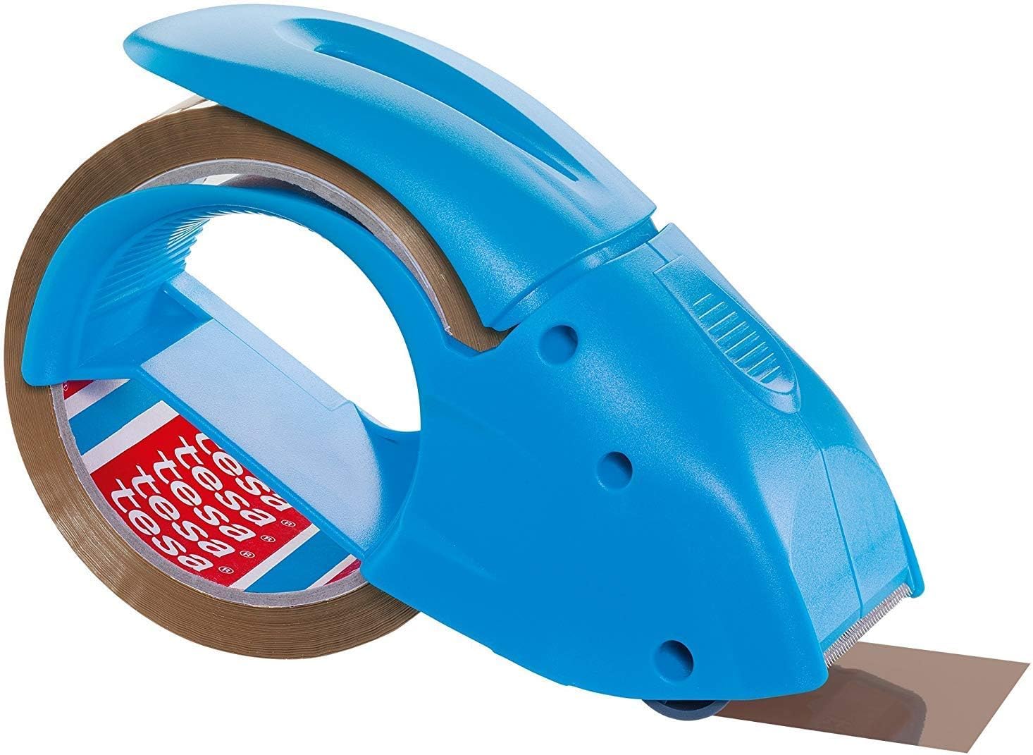 tesa tesapack Abroller Pack' n' Go – Ergonomischer, blauer Abroller mit 50 m x 48 mm Klebeband