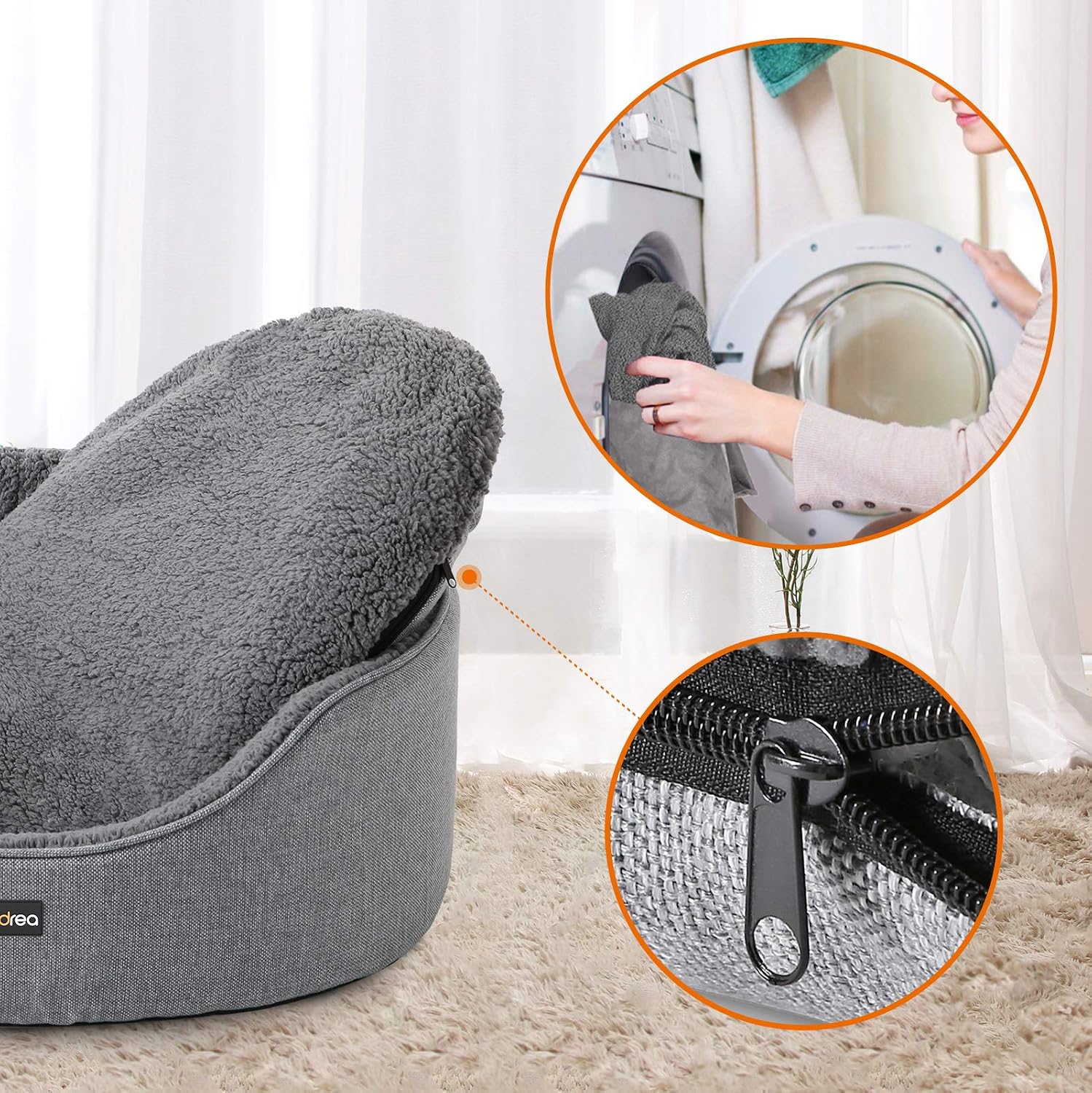 Detalle de FEANDREA Dog Bed: Reversible Cushion, 83 x 63 x 27 cm, Grey PGW32GG