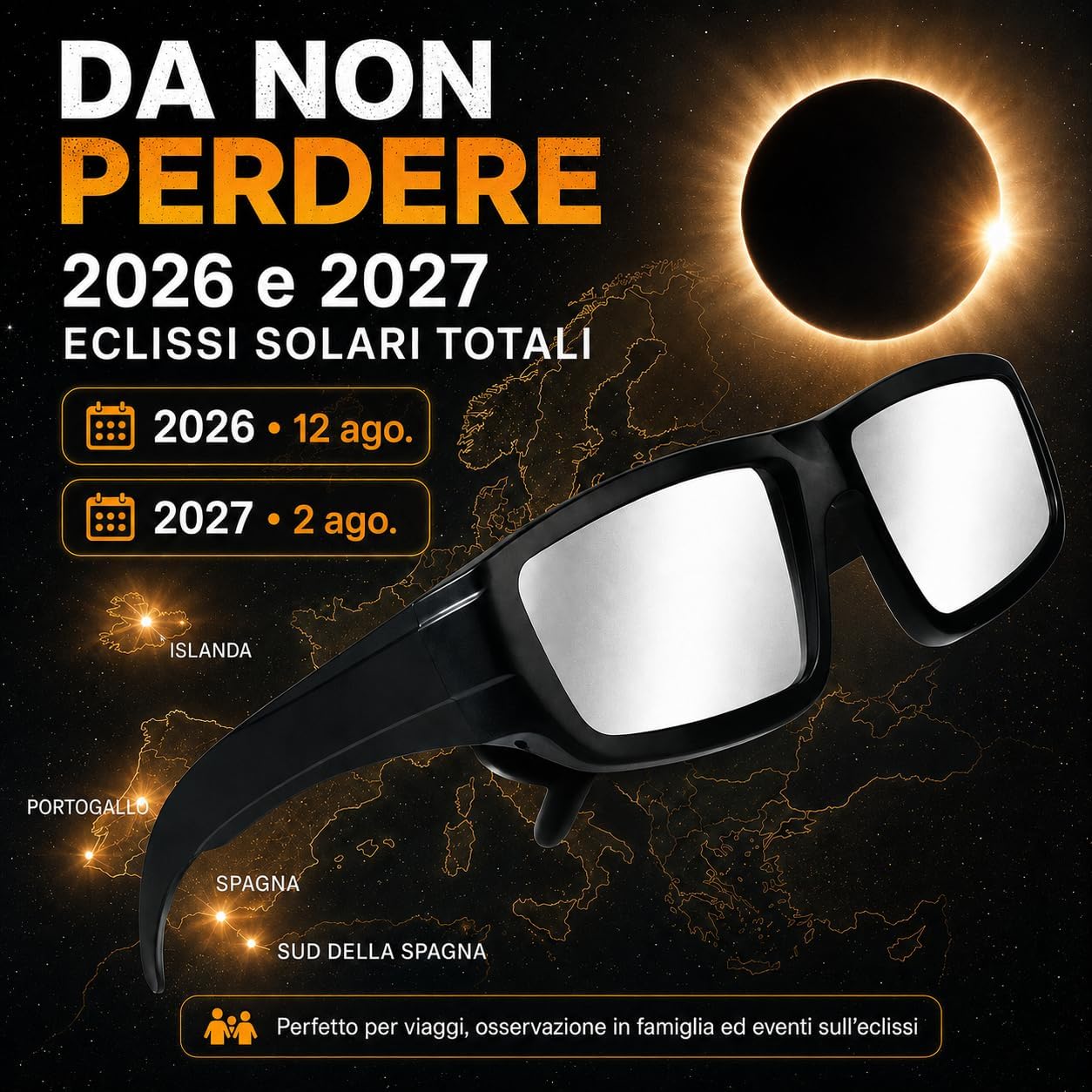 Thumbnail 5 de Keyaluo 3/6 Occhiali da eclissi solare AAS 2026 certificati ISO 12312-2:2015(E) e CE