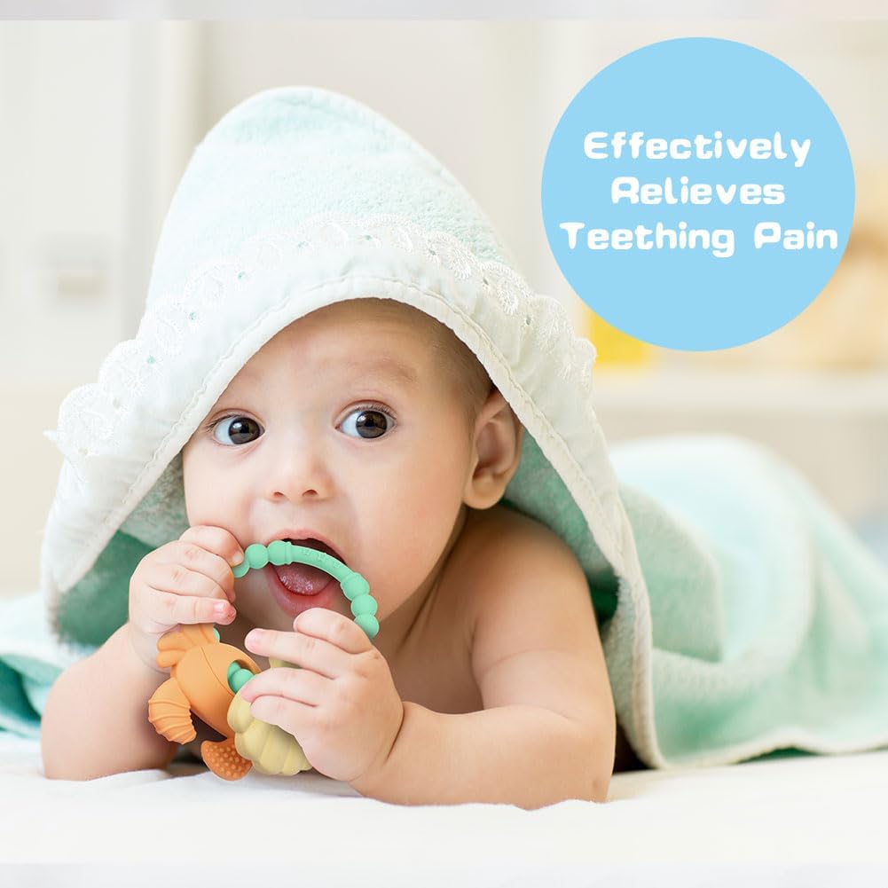 Detalle 1 de Vicloon Silicone Teething Ring for Babies, Green Crab, BPA-Free