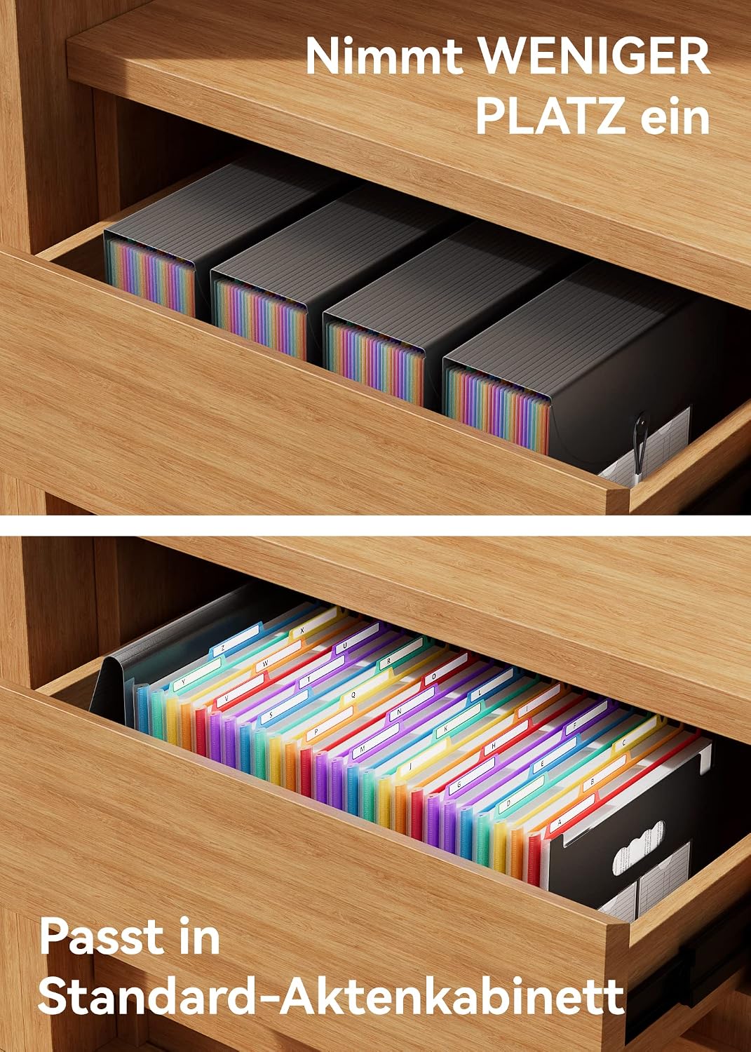 Detalle de ABC life Dokumentenmappe A4 mit 26 Fächern (Akkordeon-Ordner) – bunte Fächermappe als Schreibtisch-Organizer