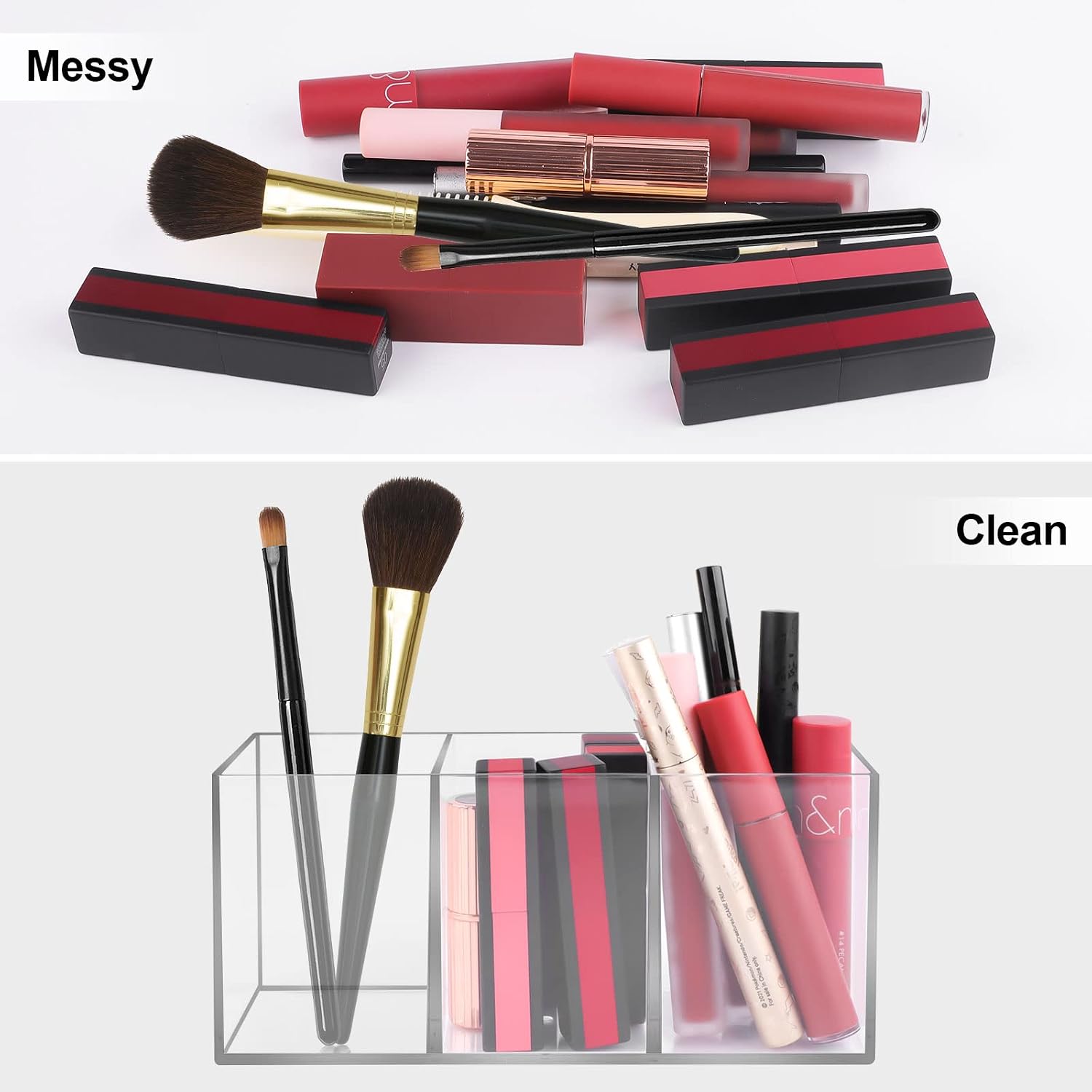 Thumbnail 4 de Acrylic Pinselhalter, 3 Fächer – Klarer Schminktisch Organizer