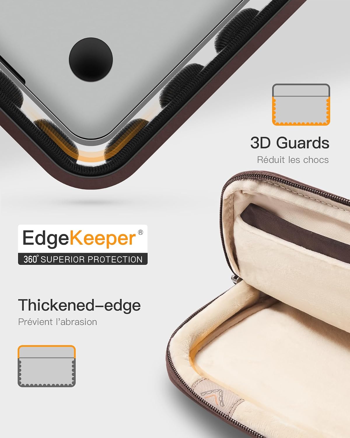 Detalle de Inateck Sac 360° Protection, Grande capacité – Étui dédié 15,6–16'' et 16'' (2024–2019) avec bandoulière, Marron