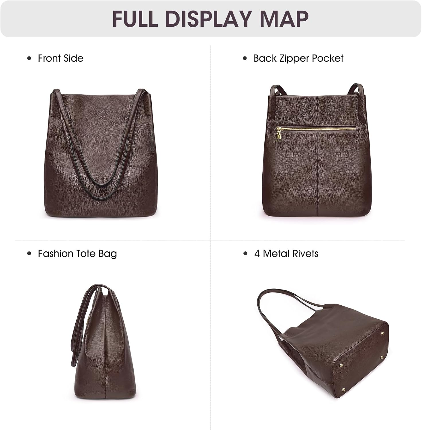 Thumbnail 5 de Kattee Sac à Bandoulière en Cuir Véritable Souple pour Femme – Rabat Magnétique