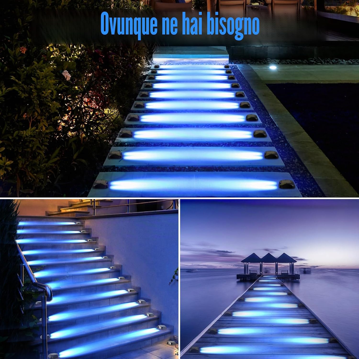 Thumbnail 6 de Quntis 4 Pezzi Faretto Segnapasso Esterno Solare – Luce Blu, IP65, Visibilità 500 m