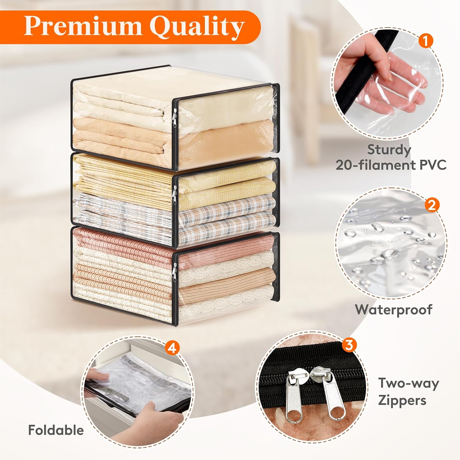 Detalle de Lifewit 24496 Transparent PVC Clothes Storage Bags, 3-Pack, 36L