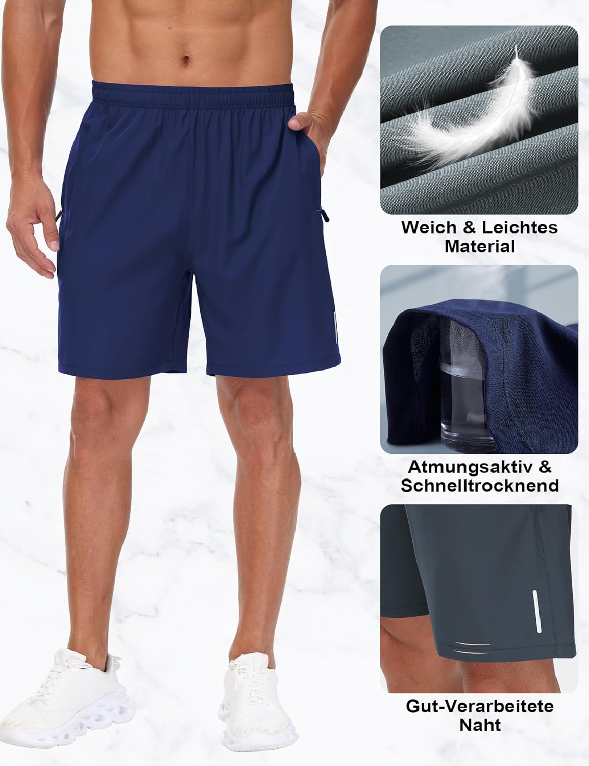 Thumbnail 4 de kuzwufs 3er Pack Sporthosen Herren – Kurze Sommer Jogginghosen mit Reißverschluss-Taschen