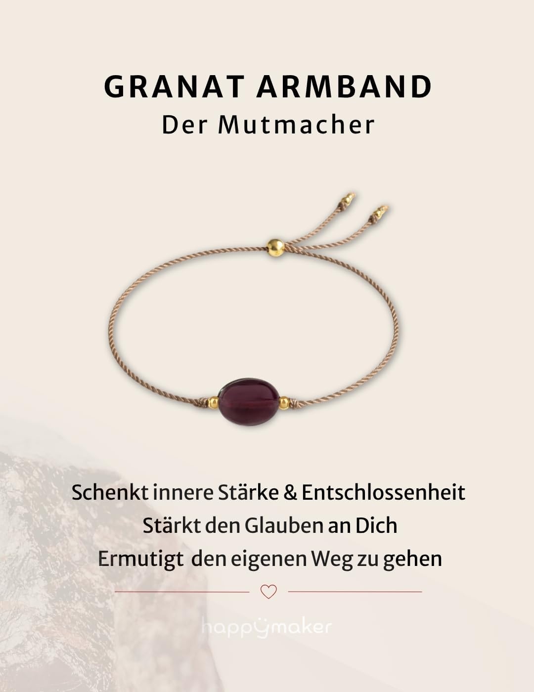 Detalle 2 de happymaker Mutmacher Geschenk – Edelstein Armband mit Spruchkarte und Geschenkverpackung
