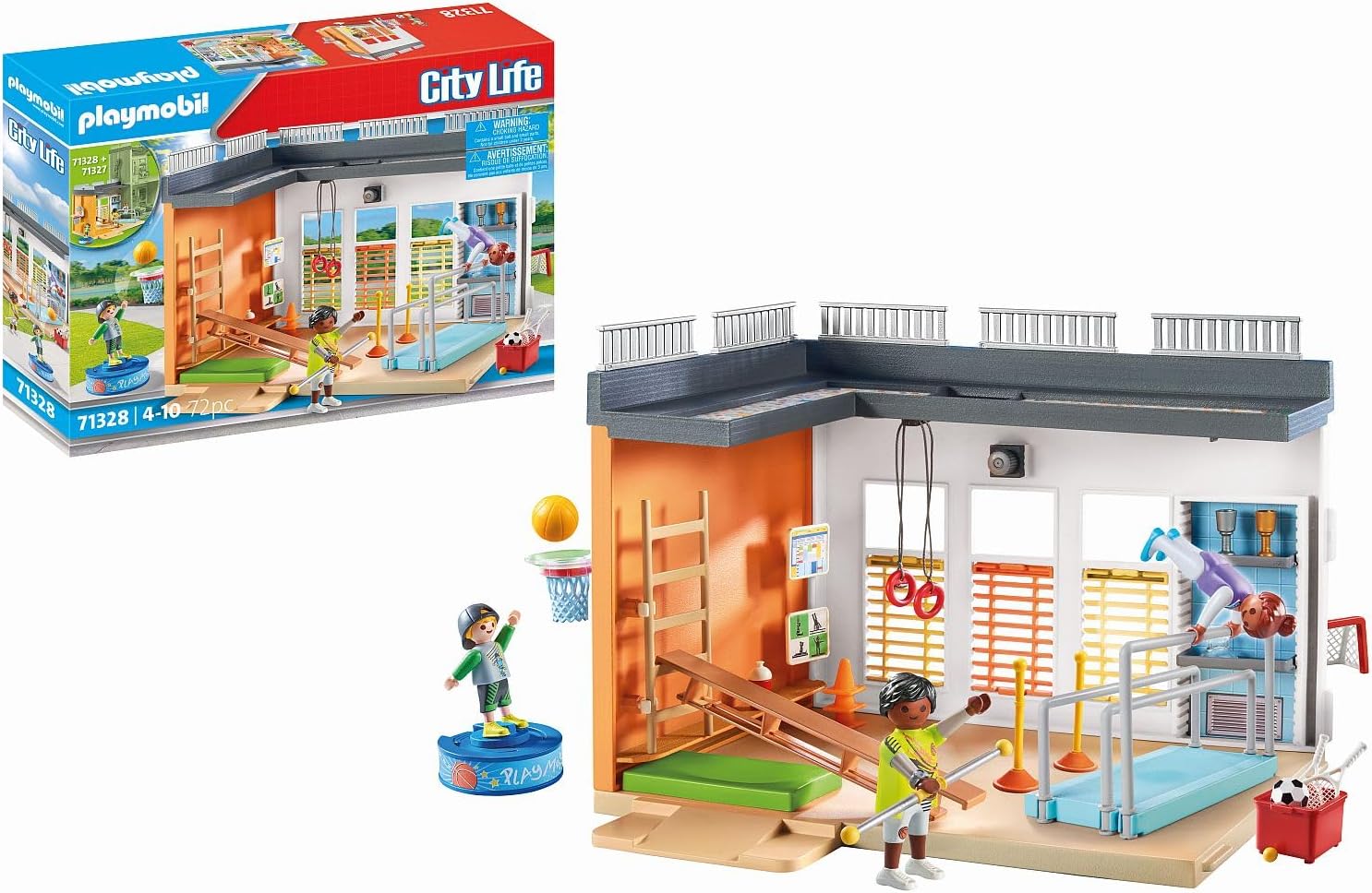 PLAYMOBIL City Life 71328 Anbau Turnhalle – 72-teiliges Sportset mit Basketballkorb, Fußballtor und mehr
