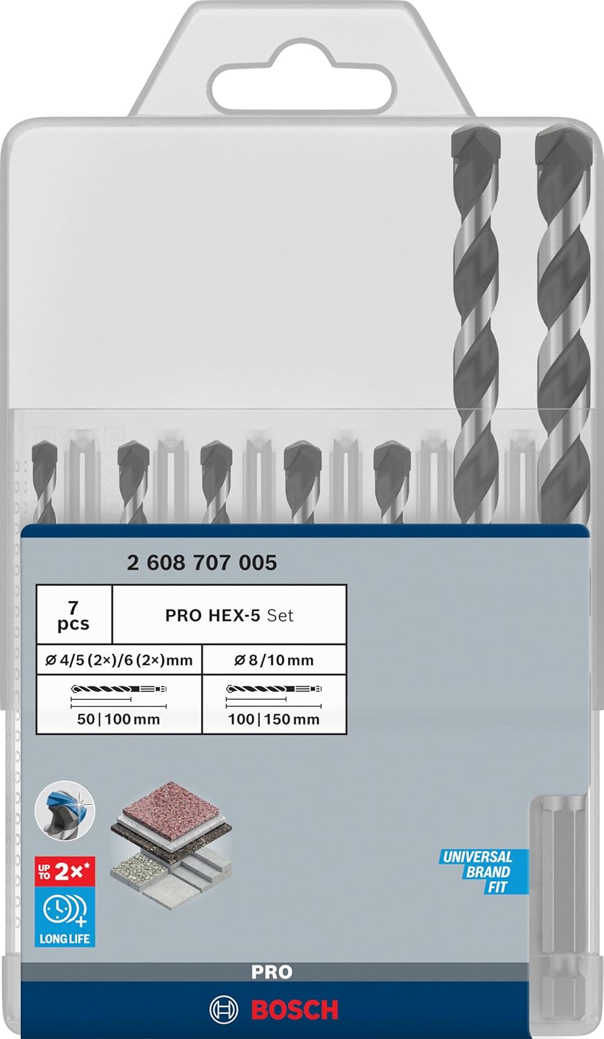 Thumbnail 1 de Bosch 7x Set di punte PRO HEX-5 per pietra dura e calcestruzzo