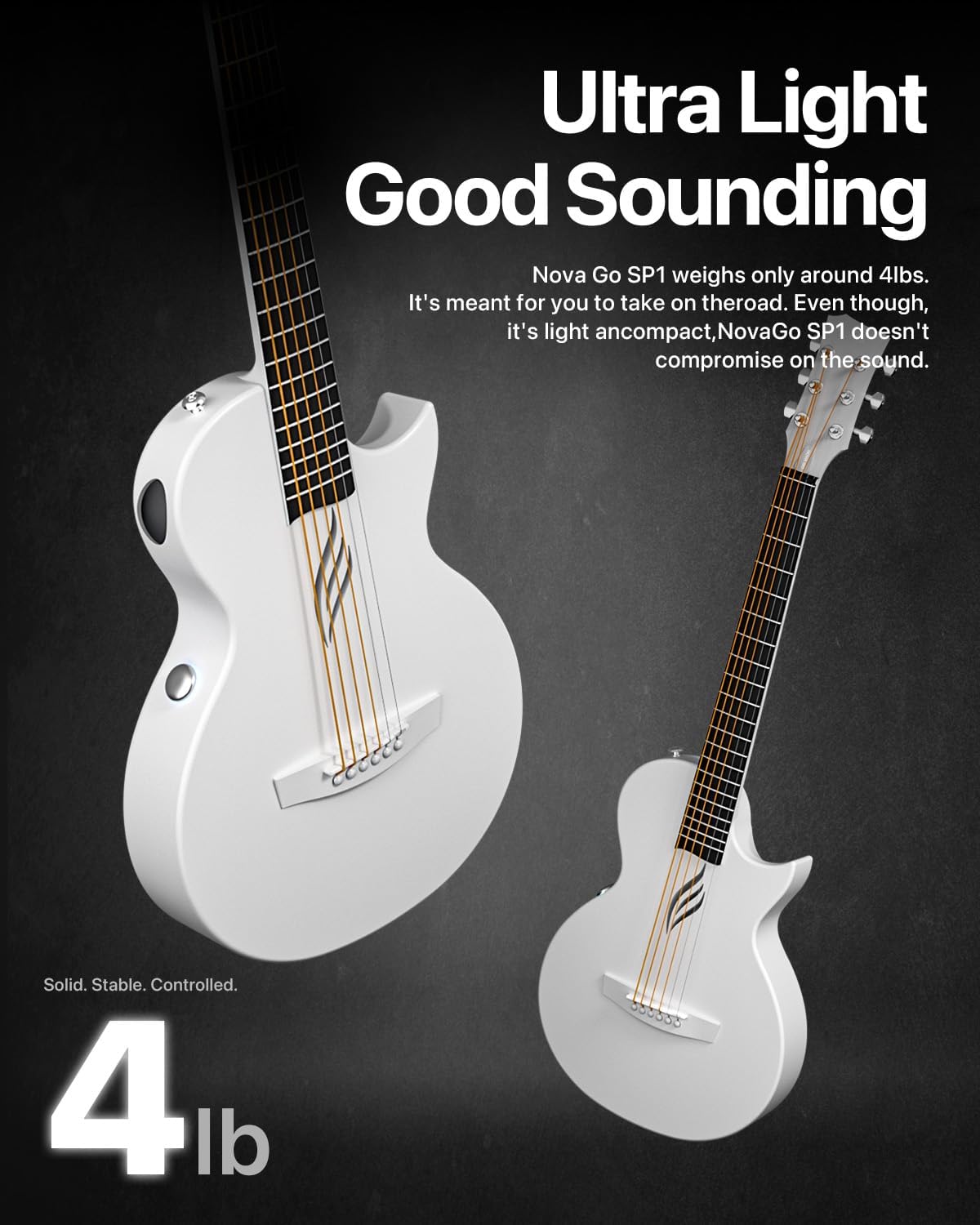 Detalle 2 de Enya NOVA GO SP1 Carbon Fiber Travel Guitar (35") with Smart AcousticPlus, Built-in Effects, USB Recording & Bluetooth Speaker