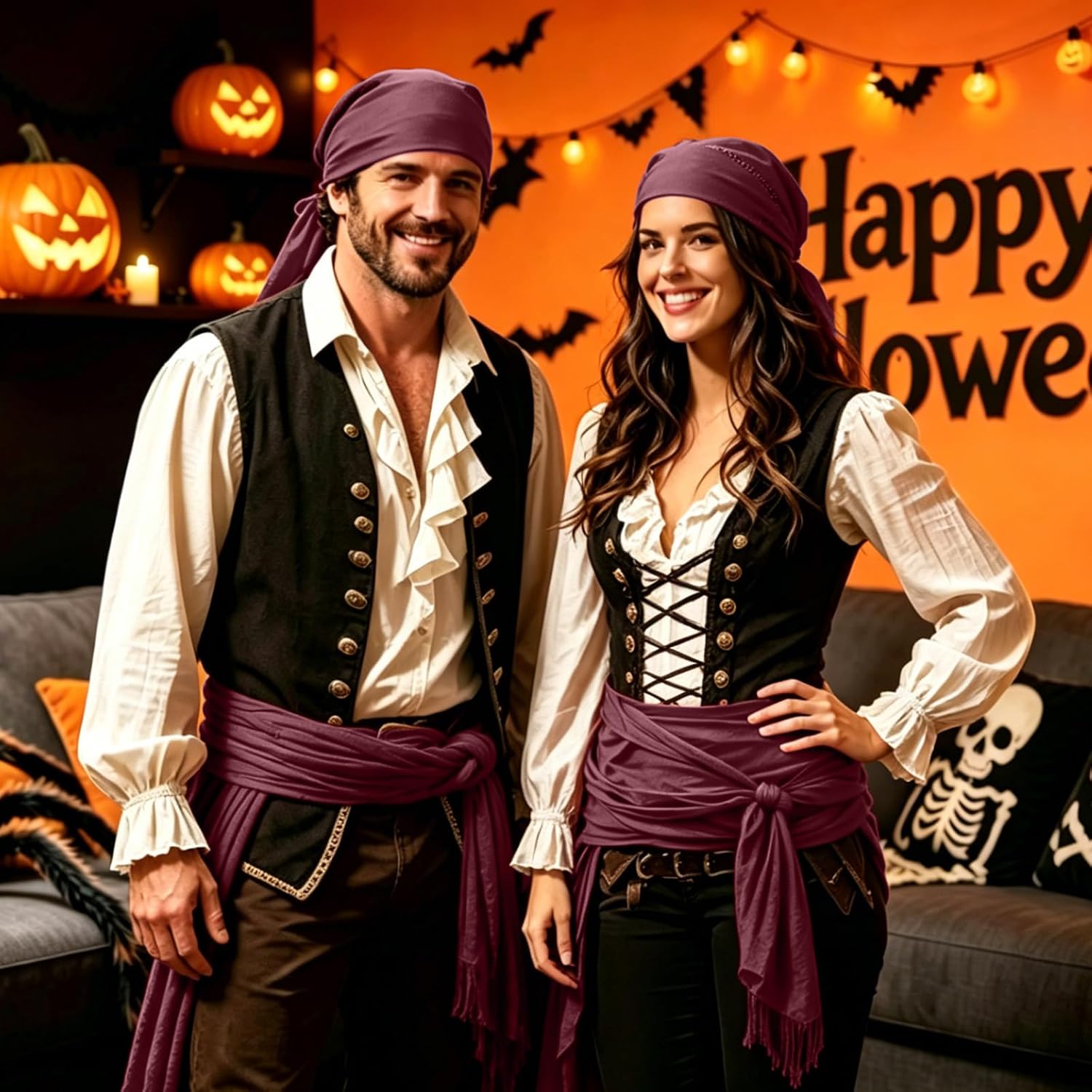 Thumbnail 5 de Two-Piece Satin Pirate Costume Accessories: Bandana and Sash
