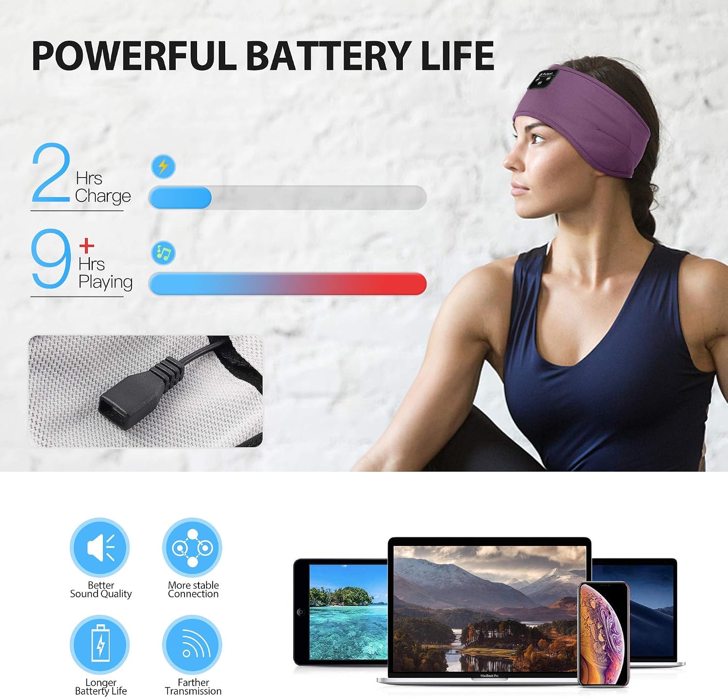 Detalle 2 de Fulext FULH01 slaaphoofdtelefoon met Bluetooth en stoffen hoofdband