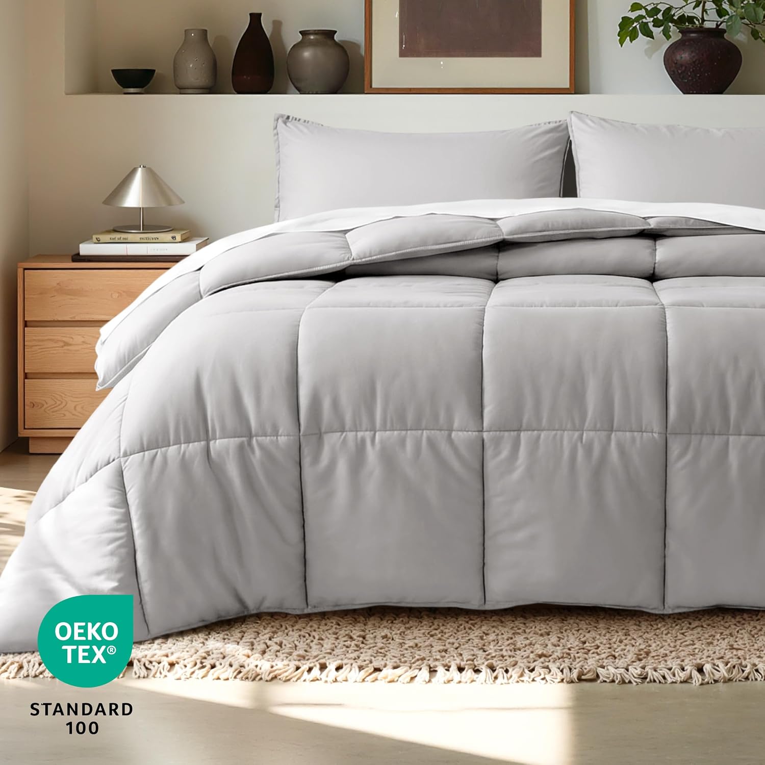 Thumbnail 4 de Bare Home 653590694298 Queen Comforter Set, Light Grey Microfiber, All-Season