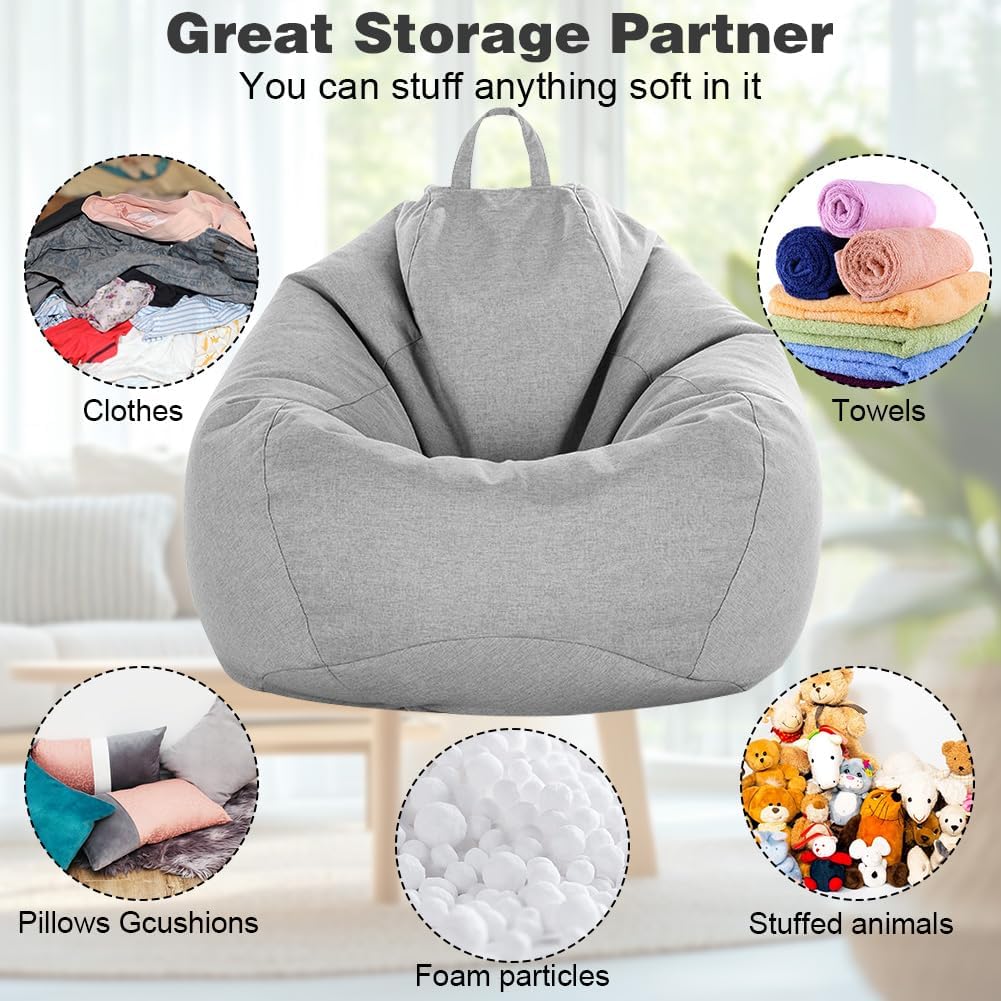 Thumbnail 5 de LOMUG Sitzsack XL aus Leinen-Baumwoll-Mix – nur Bezug, 100 x 120 cm (Hellgrau)