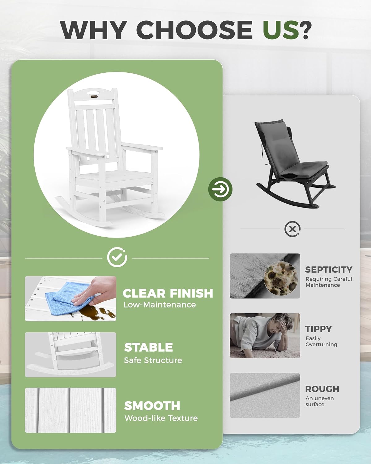 Thumbnail 6 de SUUNYN SU-Rocking-0802 Outdoor Rocking Chair, White HDPE, High Back