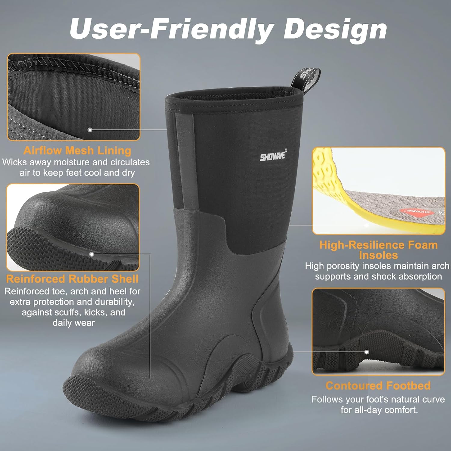 Thumbnail 5 de Showave Rain Boots Men 5mm Neoprene Insulated Rubber Boots