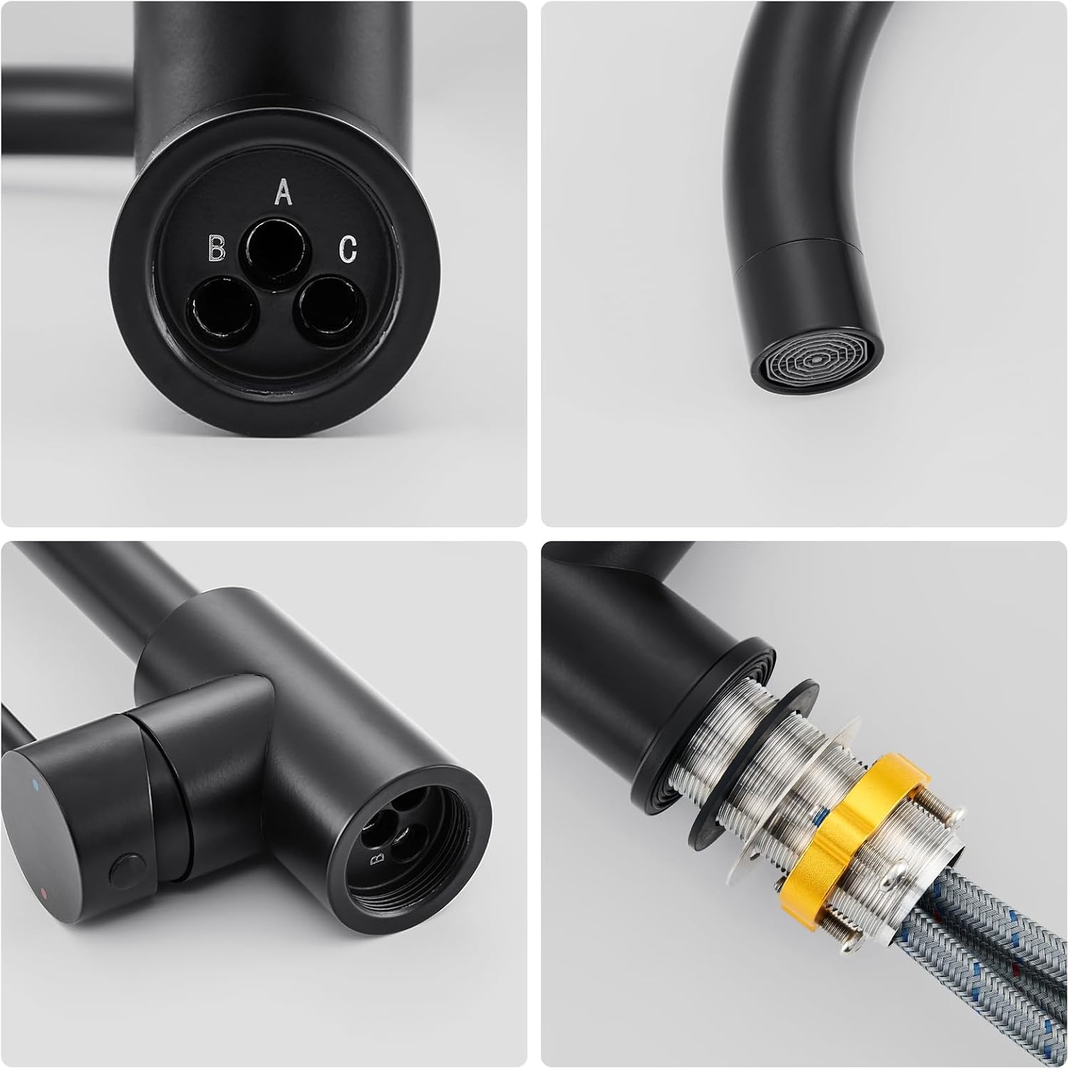 Thumbnail 4 de Niederdruck Armatur Küche Schwarz für Durchlauferhitzer & Untertischboiler – 360° drehbar, 3 Anschlüsse