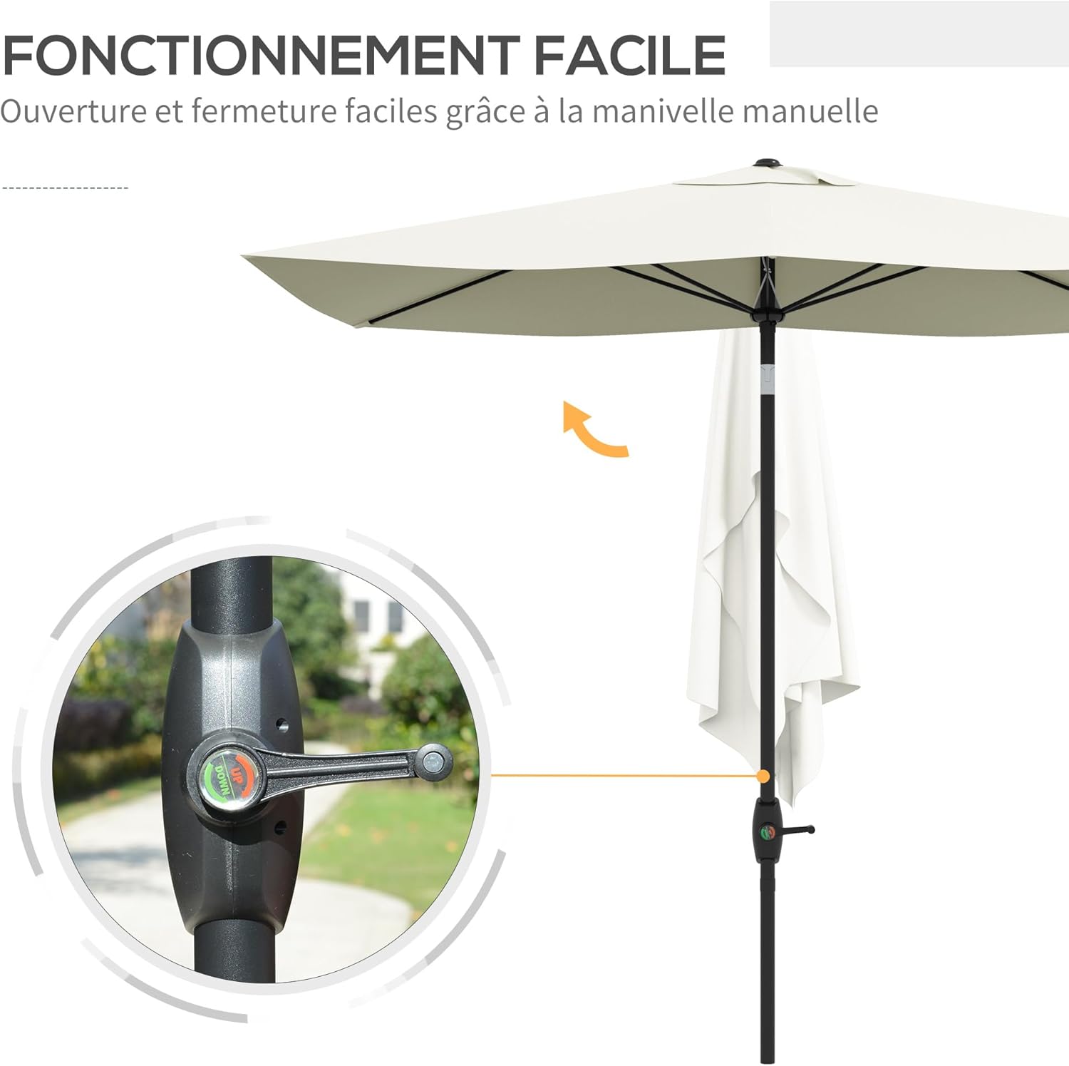 Thumbnail 3 de Outsunny parasol de jardin rectangulaire droit 2 x 3 m inclinable avec manivelle – beige